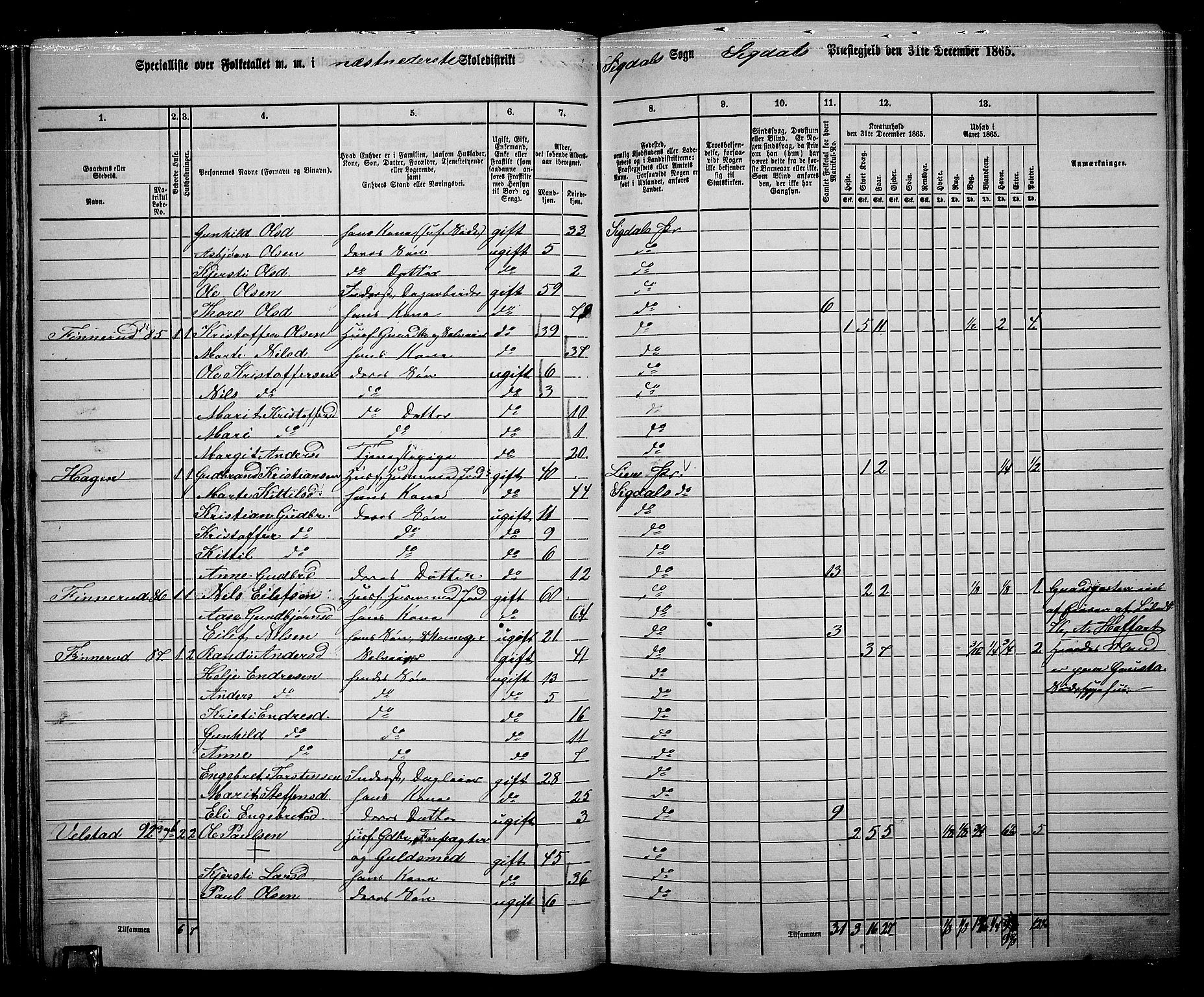 RA, 1865 census for Sigdal, 1865, p. 63