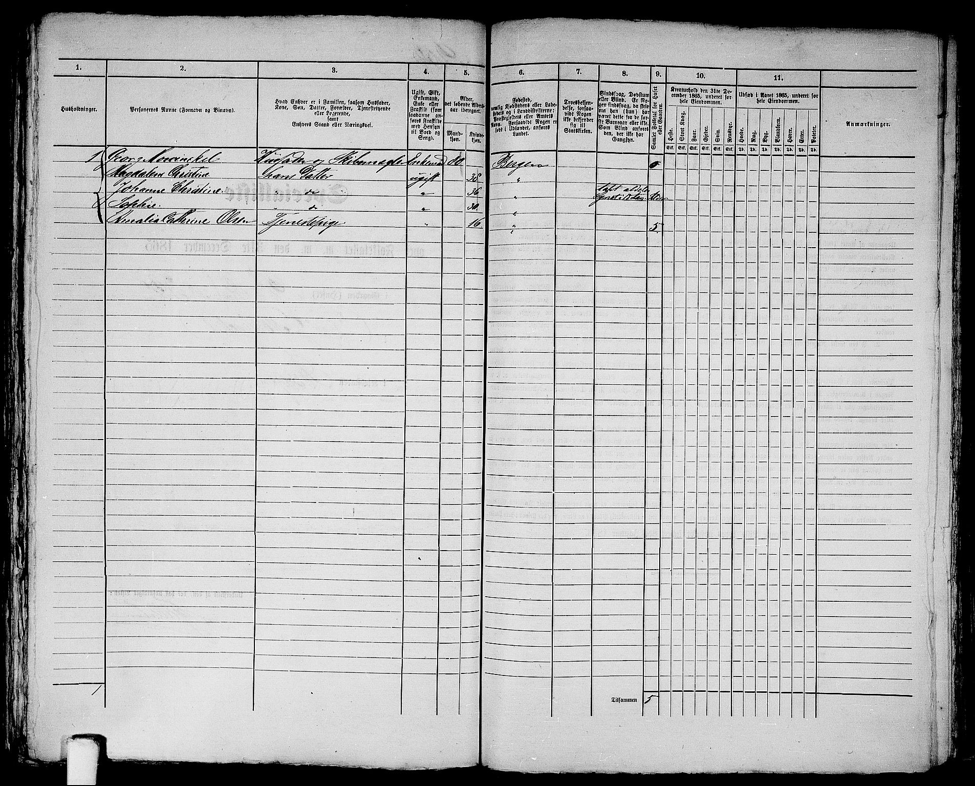 RA, 1865 census for Bergen, 1865, p. 455