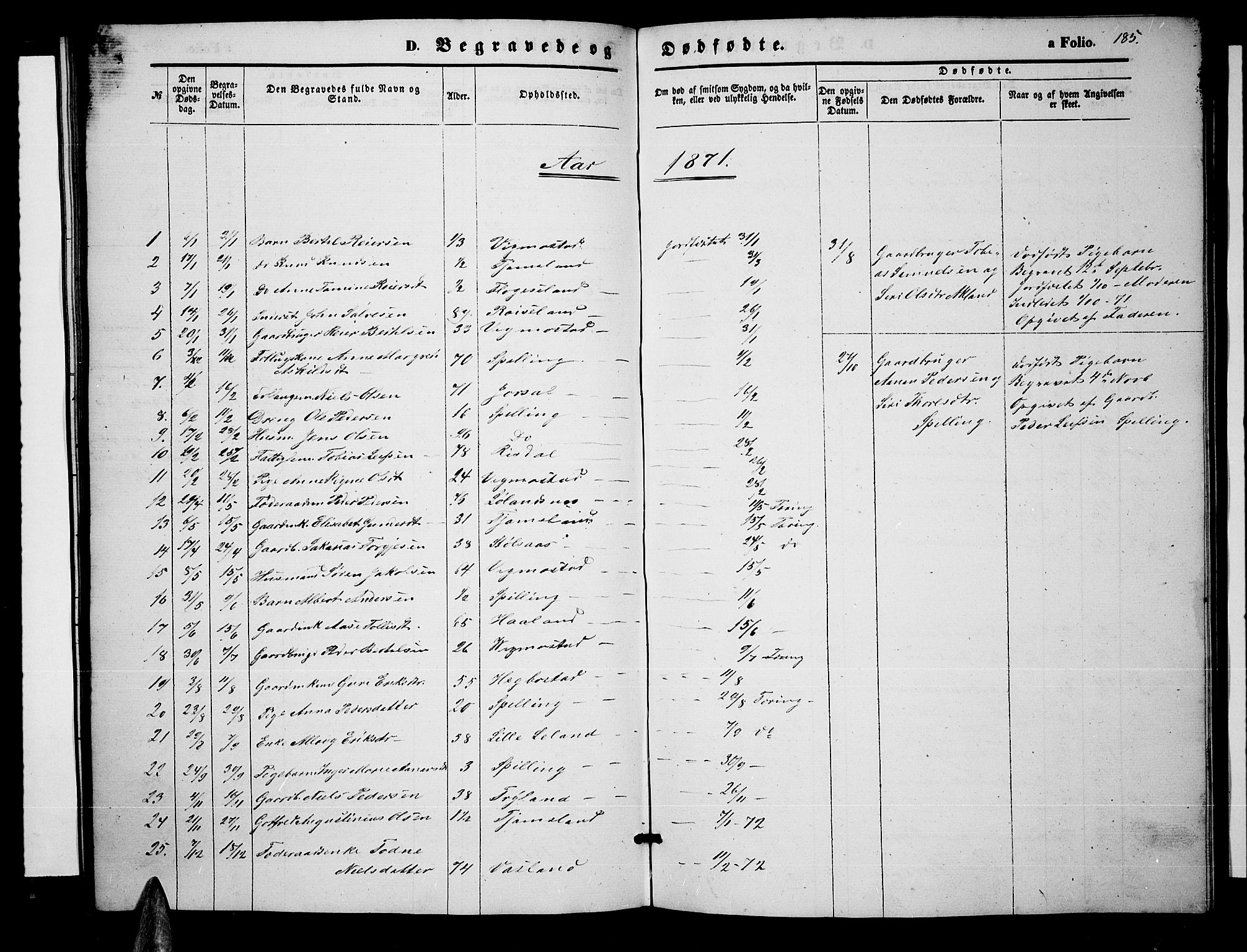 Nord-Audnedal sokneprestkontor, SAK/1111-0032/F/Fb/Fbb/L0002: Parish register (copy) no. B 2, 1859-1882, p. 185