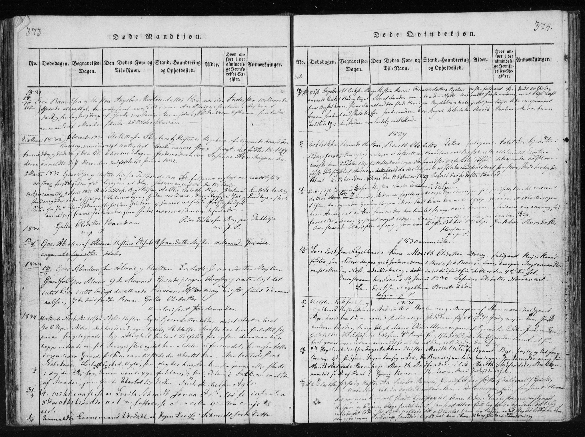 Ministerialprotokoller, klokkerbøker og fødselsregistre - Nord-Trøndelag, SAT/A-1458/749/L0469: Parish register (official) no. 749A03, 1817-1857, p. 373-374
