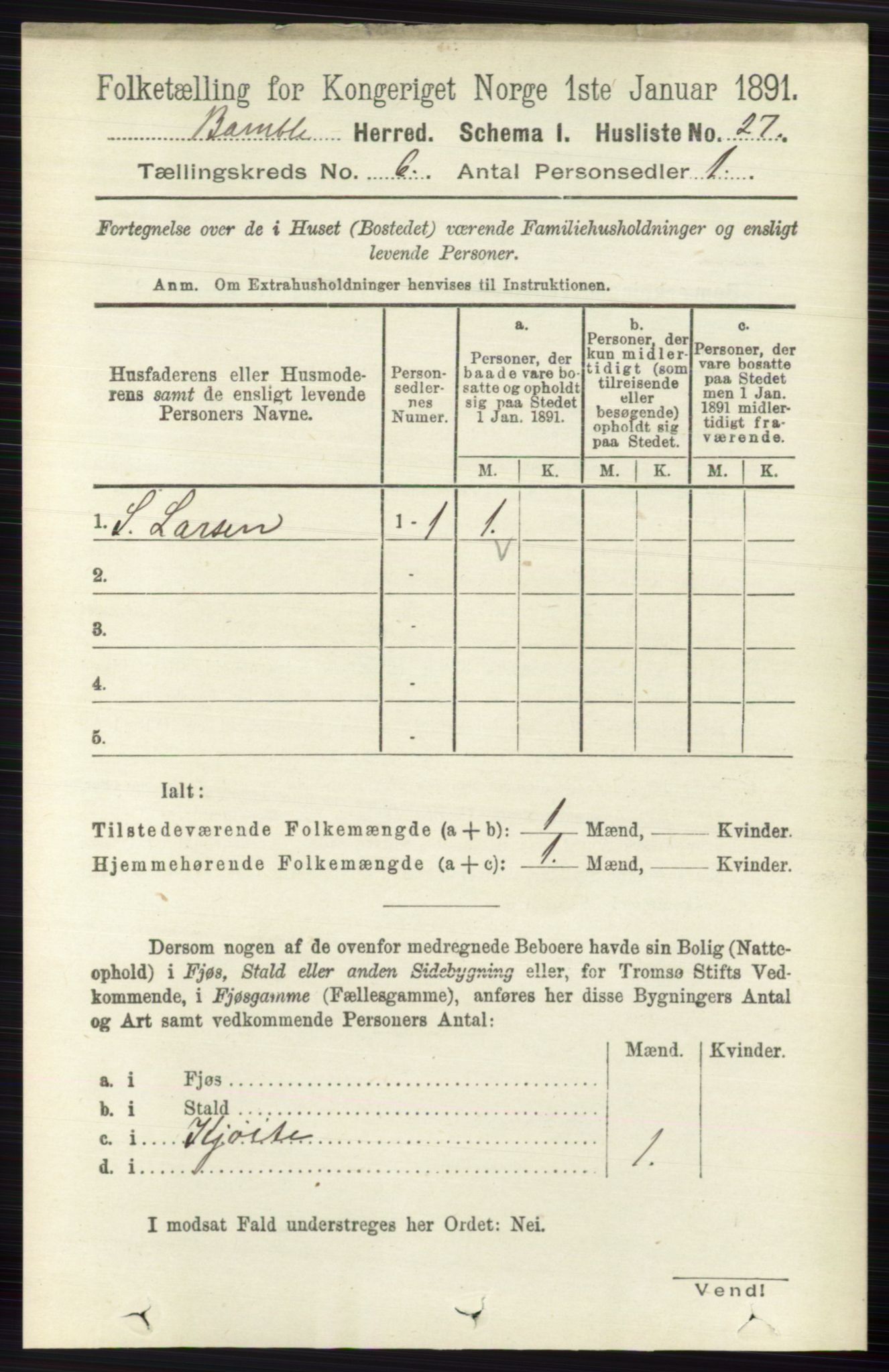 RA, 1891 census for 0814 Bamble, 1891, p. 2682