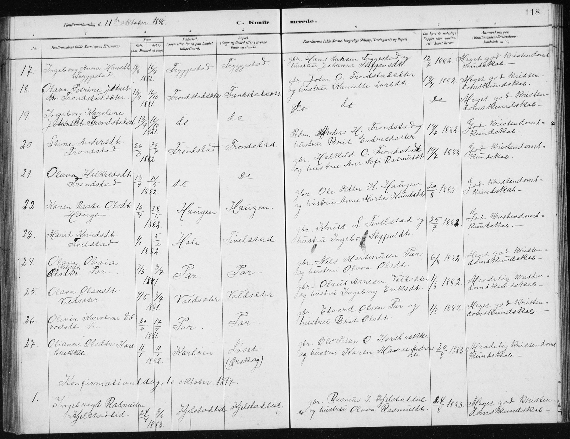 Ministerialprotokoller, klokkerbøker og fødselsregistre - Møre og Romsdal, SAT/A-1454/517/L0230: Parish register (copy) no. 517C03, 1879-1912, p. 118