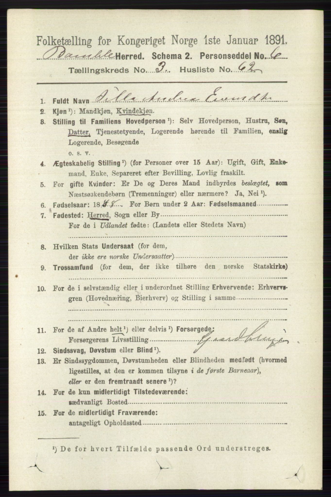 RA, 1891 census for 0814 Bamble, 1891, p. 1725