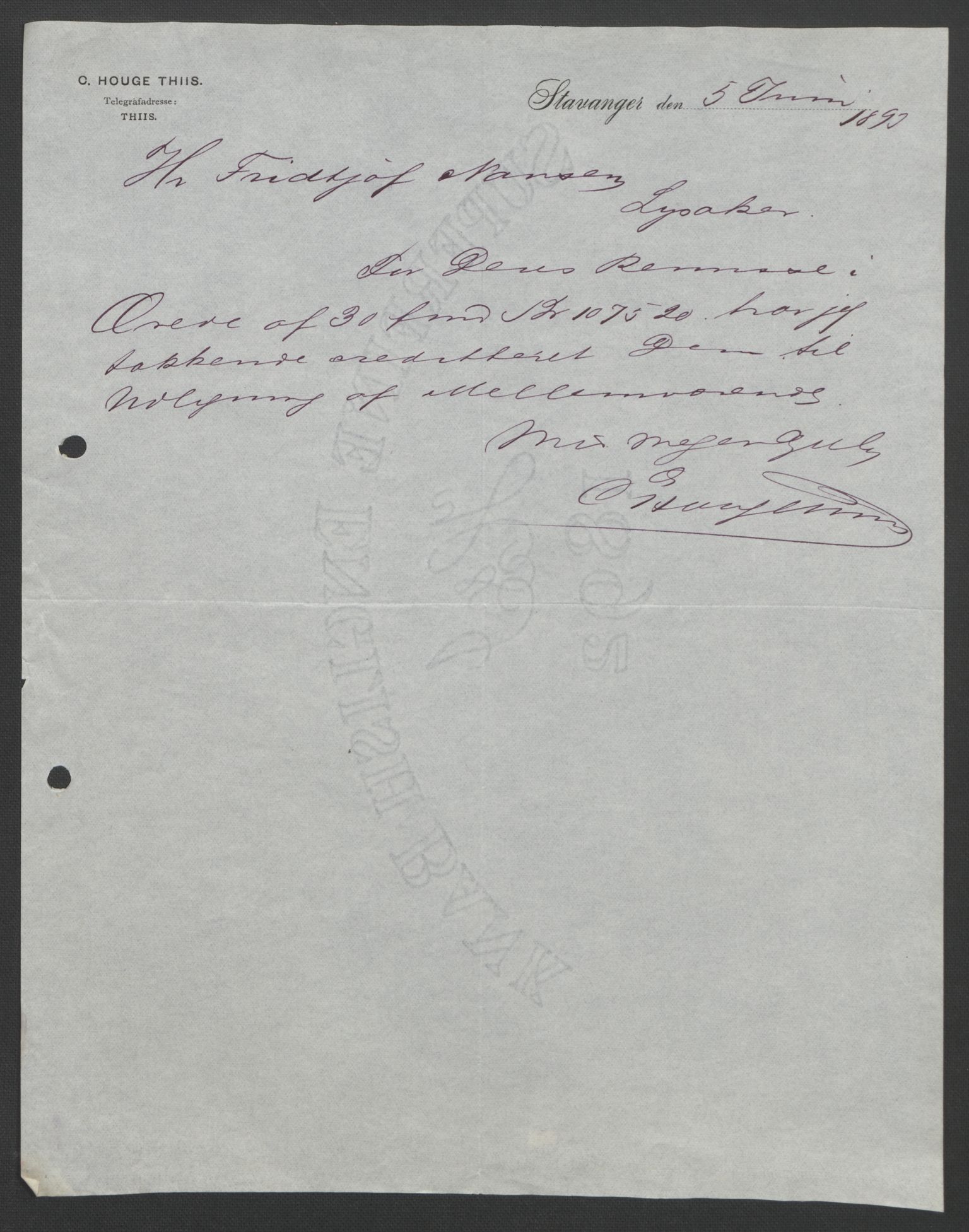 Arbeidskomitéen for Fridtjof Nansens polarekspedisjon, AV/RA-PA-0061/D/L0004: Innk. brev og telegrammer vedr. proviant og utrustning, 1892-1893, p. 806