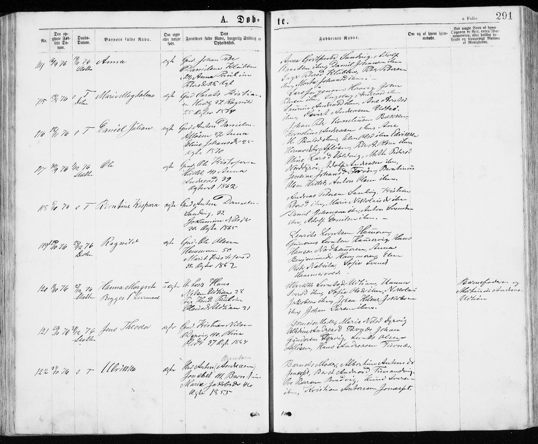 Ministerialprotokoller, klokkerbøker og fødselsregistre - Sør-Trøndelag, SAT/A-1456/640/L0576: Parish register (official) no. 640A01, 1846-1876, p. 291