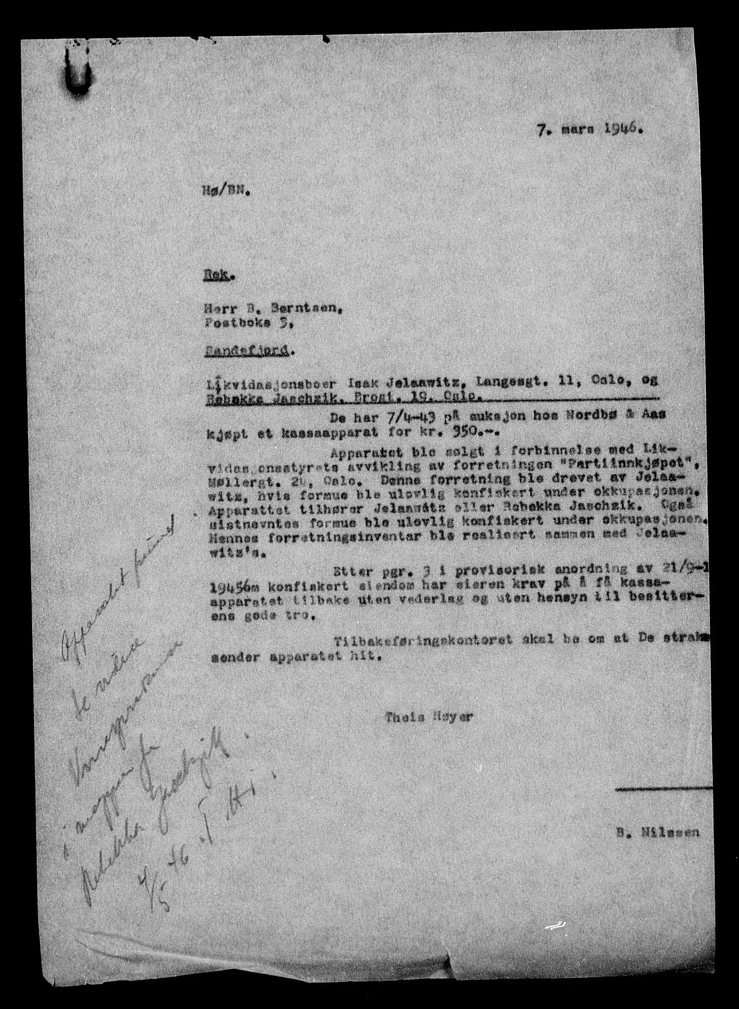Justisdepartementet, Tilbakeføringskontoret for inndratte formuer, AV/RA-S-1564/H/Hc/Hcc/L0948: --, 1945-1947, p. 39