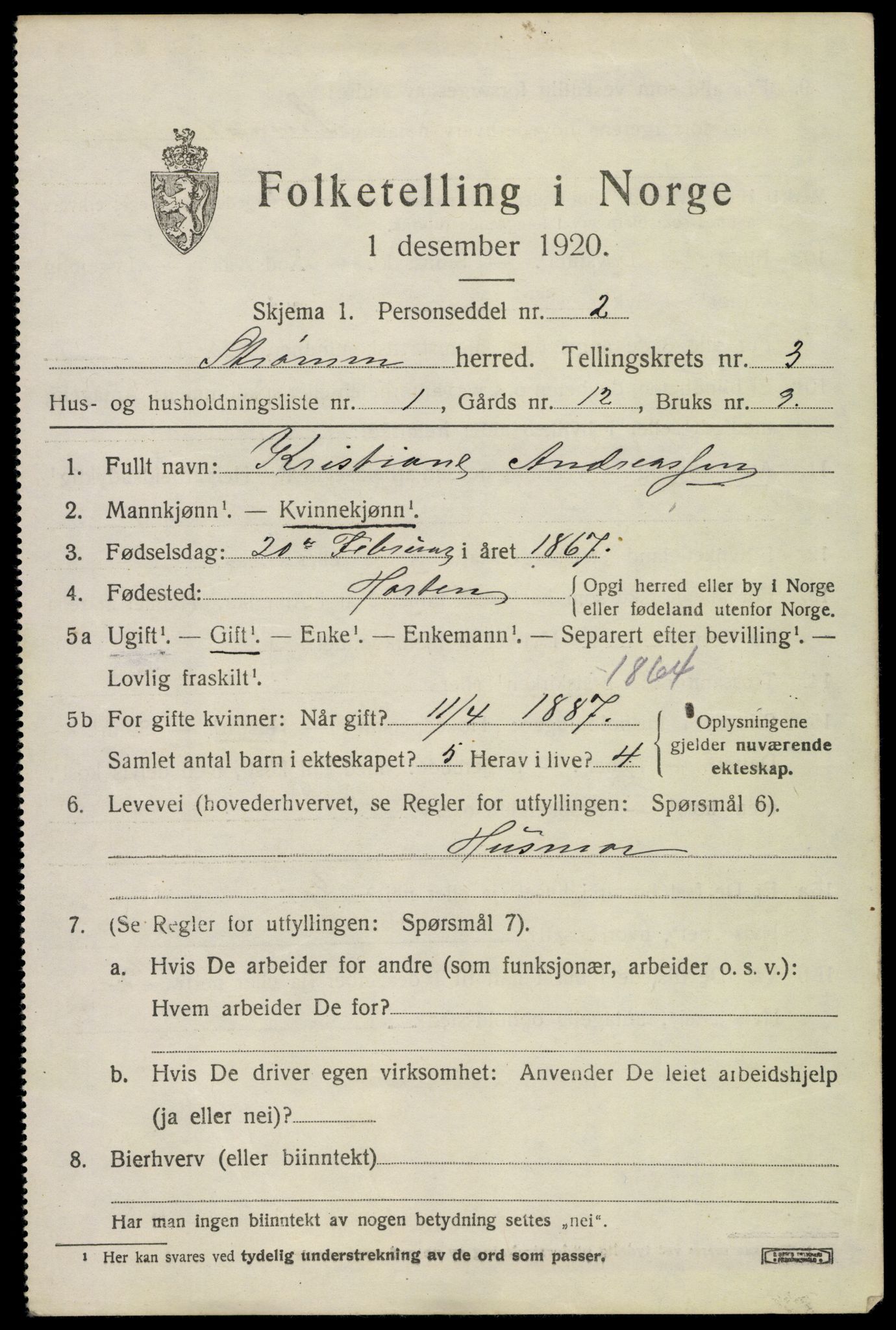 SAKO, 1920 census for Strømm, 1920, p. 2021