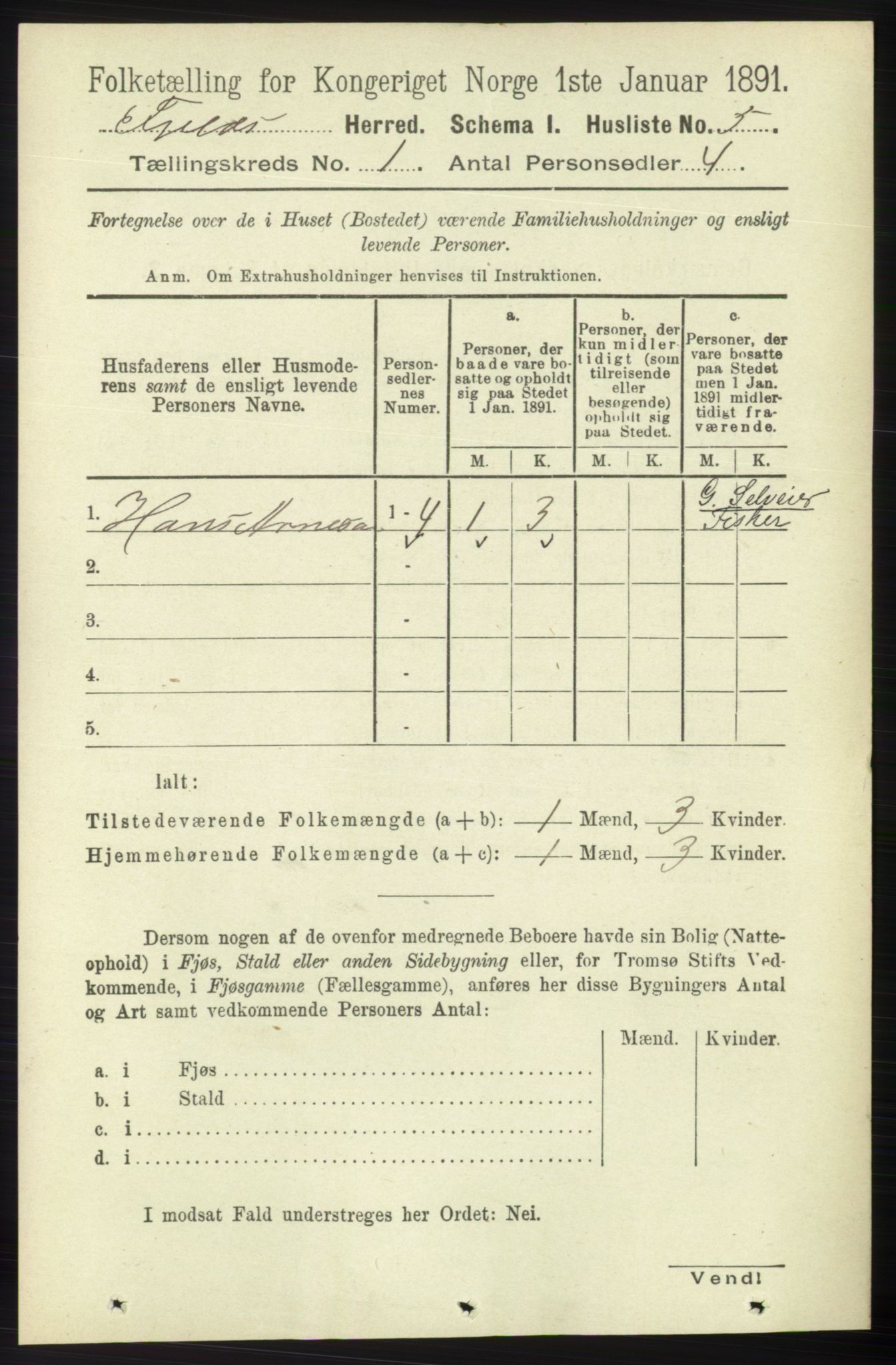 RA, 1891 census for 1246 Fjell, 1891, p. 27