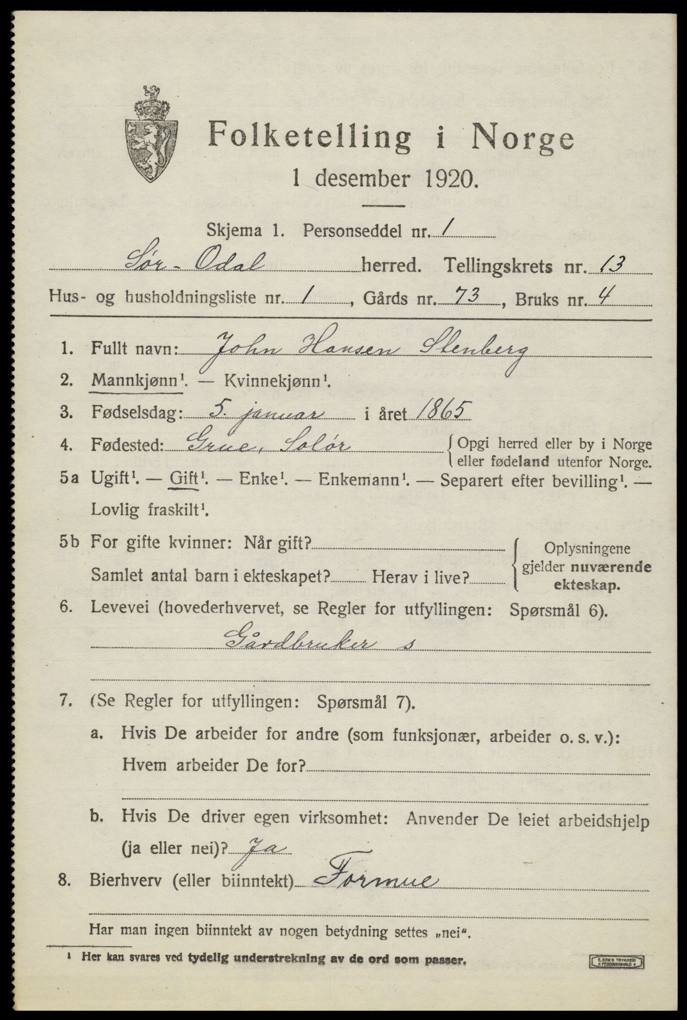 SAH, 1920 census for Sør-Odal, 1920, p. 12931