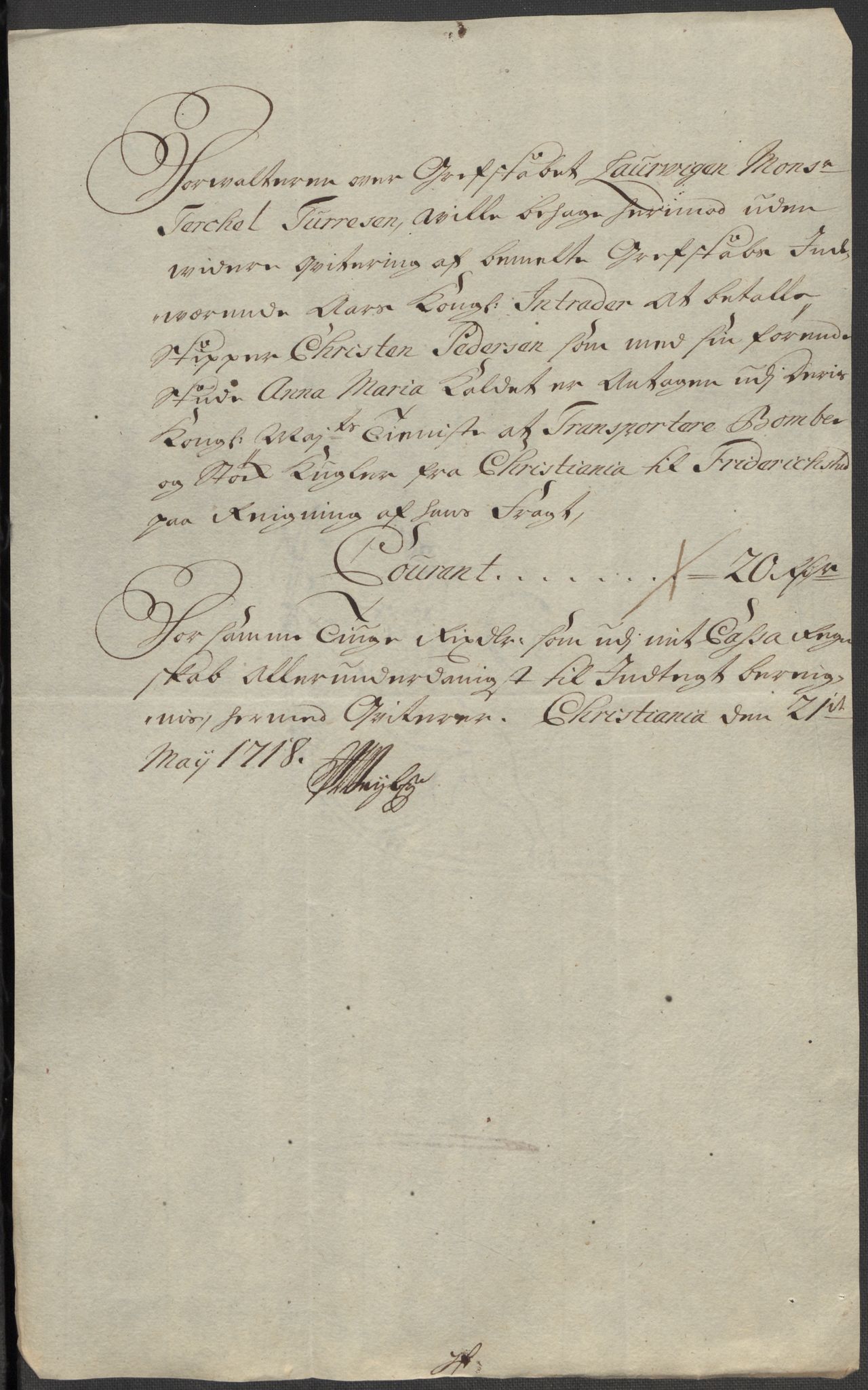 Rentekammeret inntil 1814, Reviderte regnskaper, Fogderegnskap, RA/EA-4092/R33/L1988: Fogderegnskap Larvik grevskap, 1718, p. 263