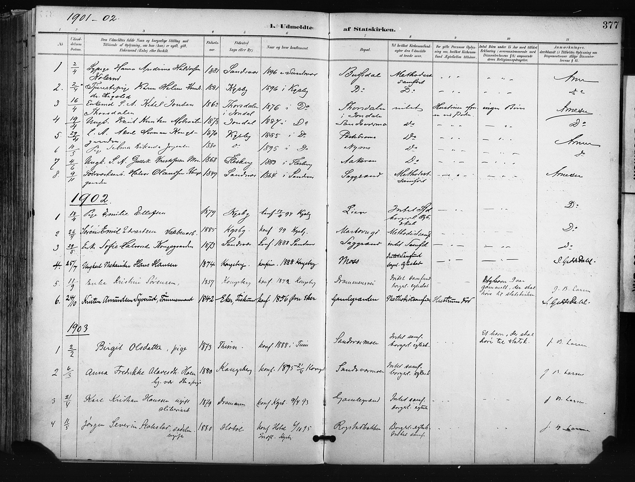 Kongsberg kirkebøker, AV/SAKO-A-22/F/Fb/L0003: Parish register (official) no. II 3, 1896-1905, p. 377