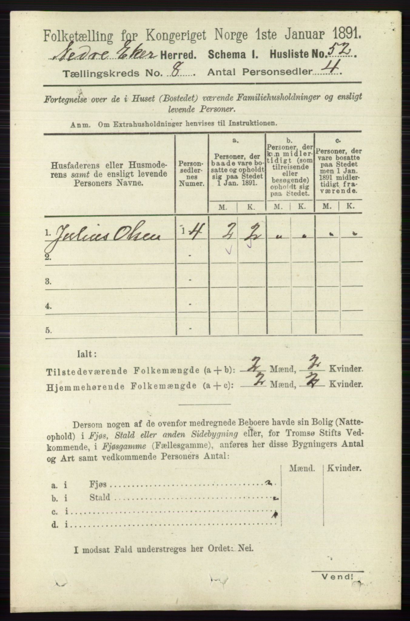 RA, 1891 census for 0625 Nedre Eiker, 1891, p. 3948