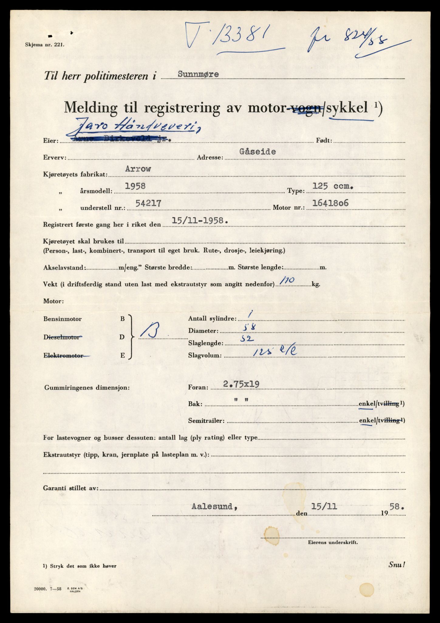 Møre og Romsdal vegkontor - Ålesund trafikkstasjon, AV/SAT-A-4099/F/Fe/L0039: Registreringskort for kjøretøy T 13361 - T 13530, 1927-1998, p. 321