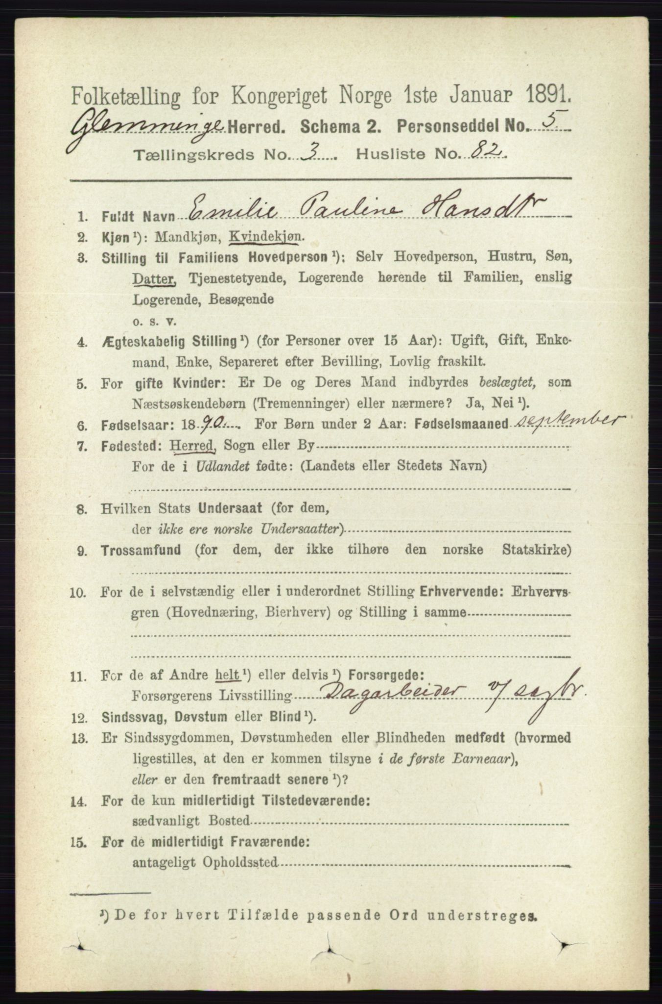 RA, 1891 census for 0132 Glemmen, 1891, p. 2661