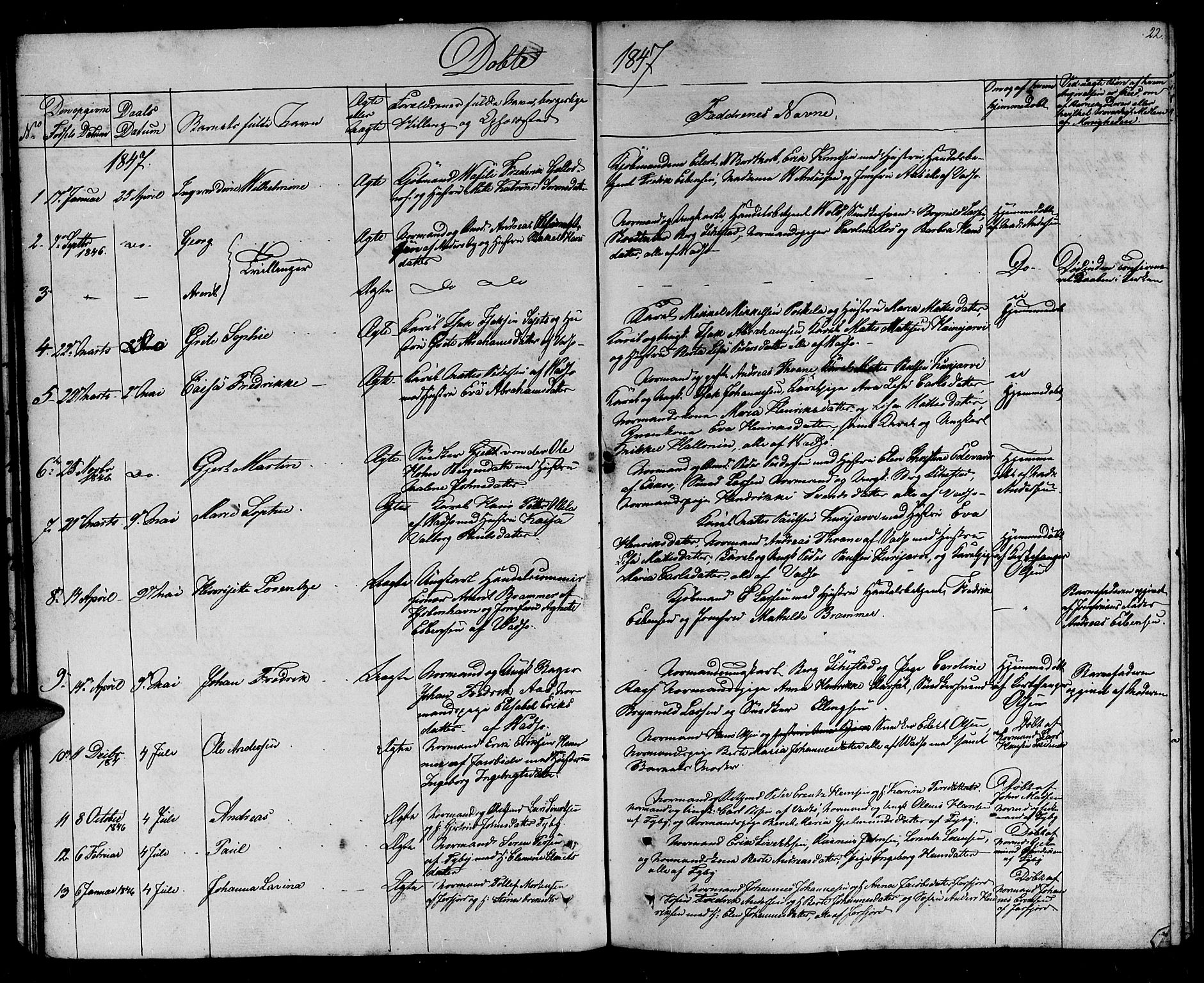 Vadsø sokneprestkontor, SATØ/S-1325/H/Hb/L0001klokker: Parish register (copy) no. 1, 1843-1853, p. 22