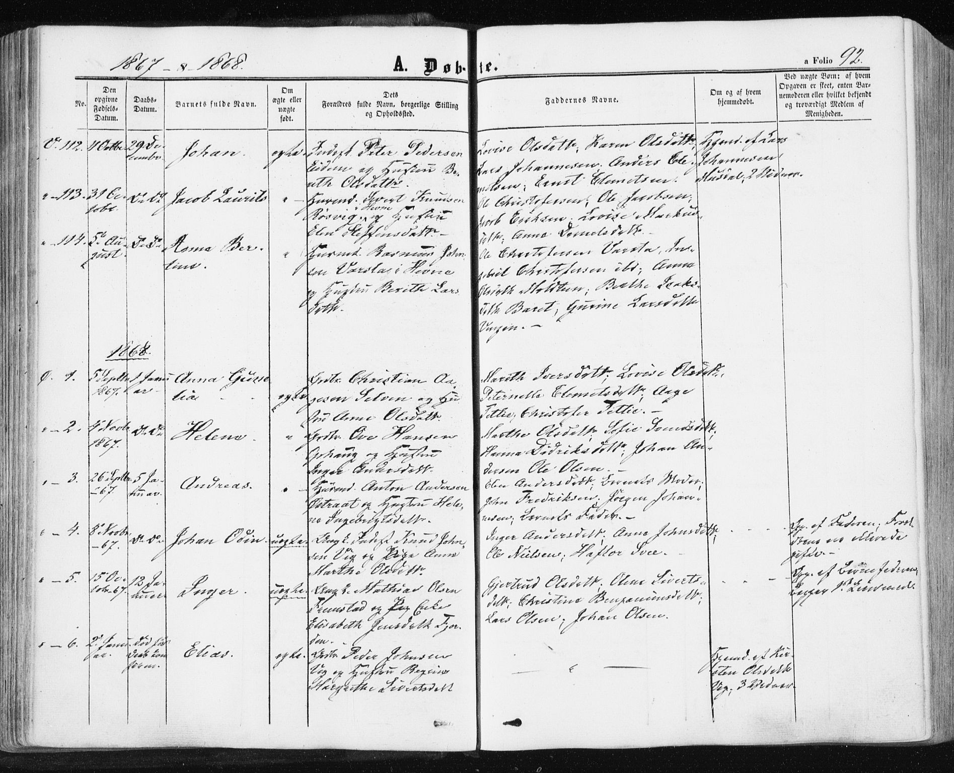 Ministerialprotokoller, klokkerbøker og fødselsregistre - Sør-Trøndelag, SAT/A-1456/659/L0737: Parish register (official) no. 659A07, 1857-1875, p. 92