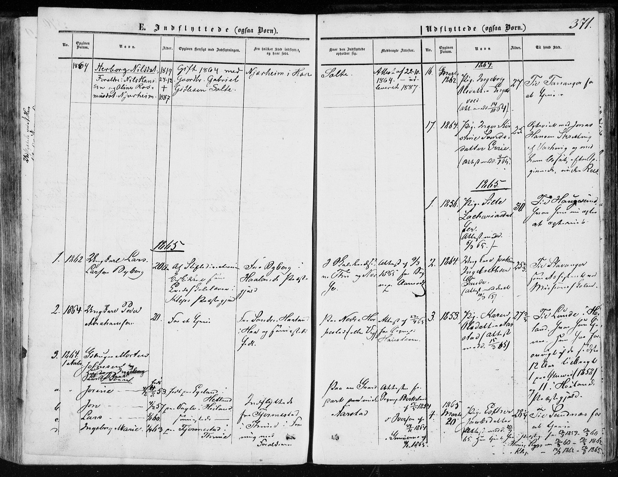 Klepp sokneprestkontor, SAST/A-101803/001/3/30BA/L0005: Parish register (official) no. A 5, 1853-1870, p. 371