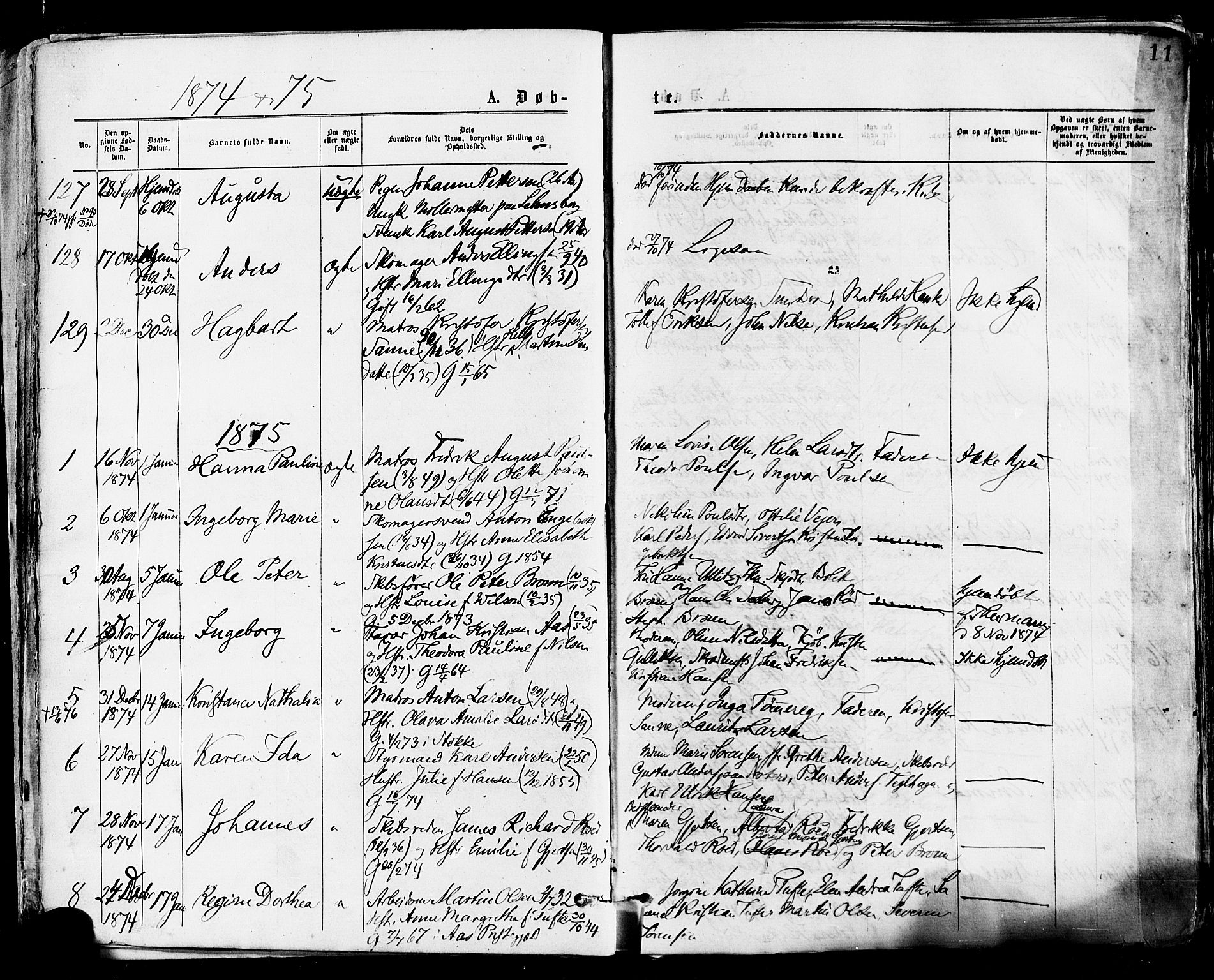 Tønsberg kirkebøker, SAKO/A-330/F/Fa/L0010: Parish register (official) no. I 10, 1874-1880, p. 11