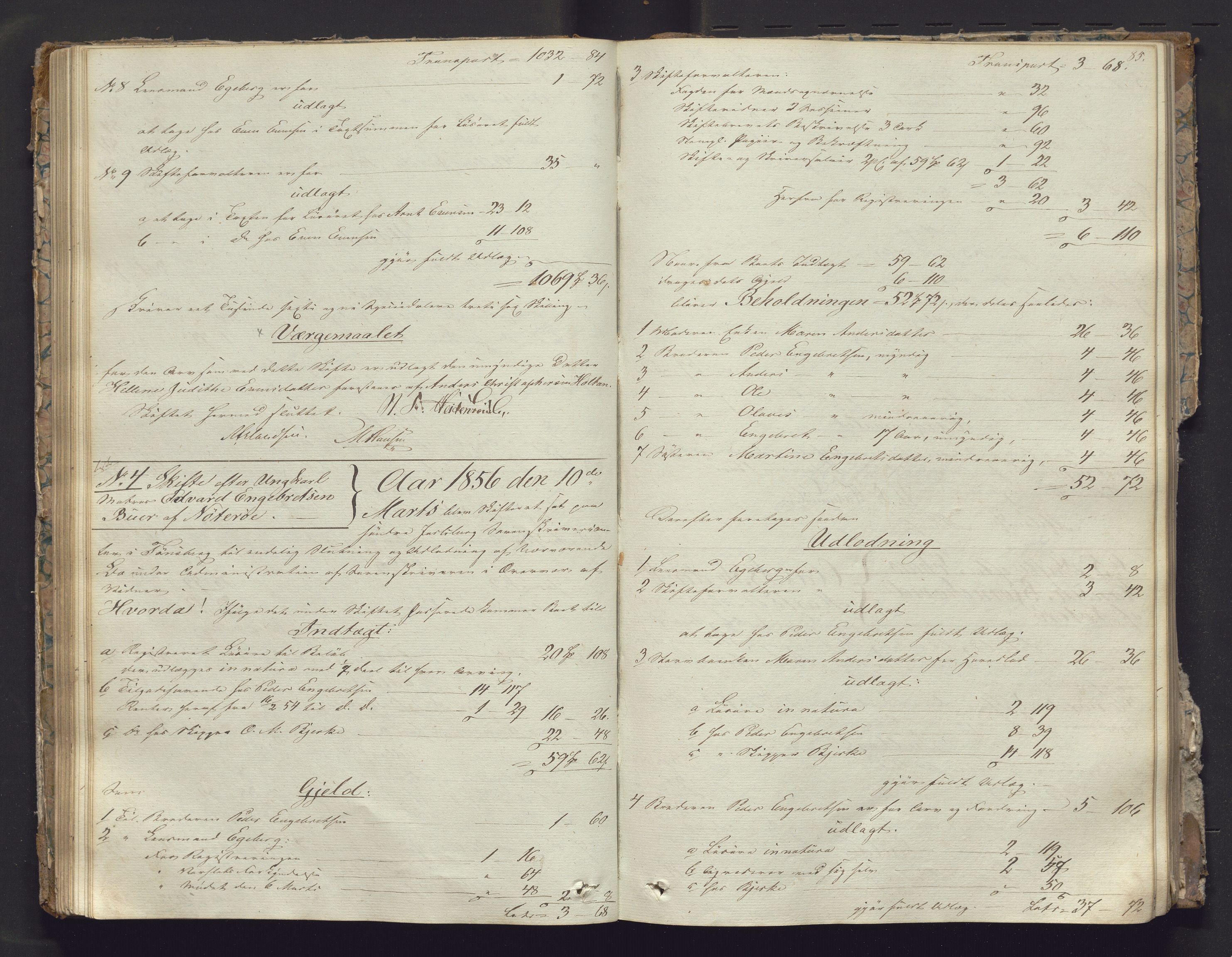 Søndre Jarlsberg sorenskriveri, AV/SAKO-A-129/H/Hb/Hbd/L0004: Skifteutlodningsprotokoll, 1854-1858, p. 84b-85a