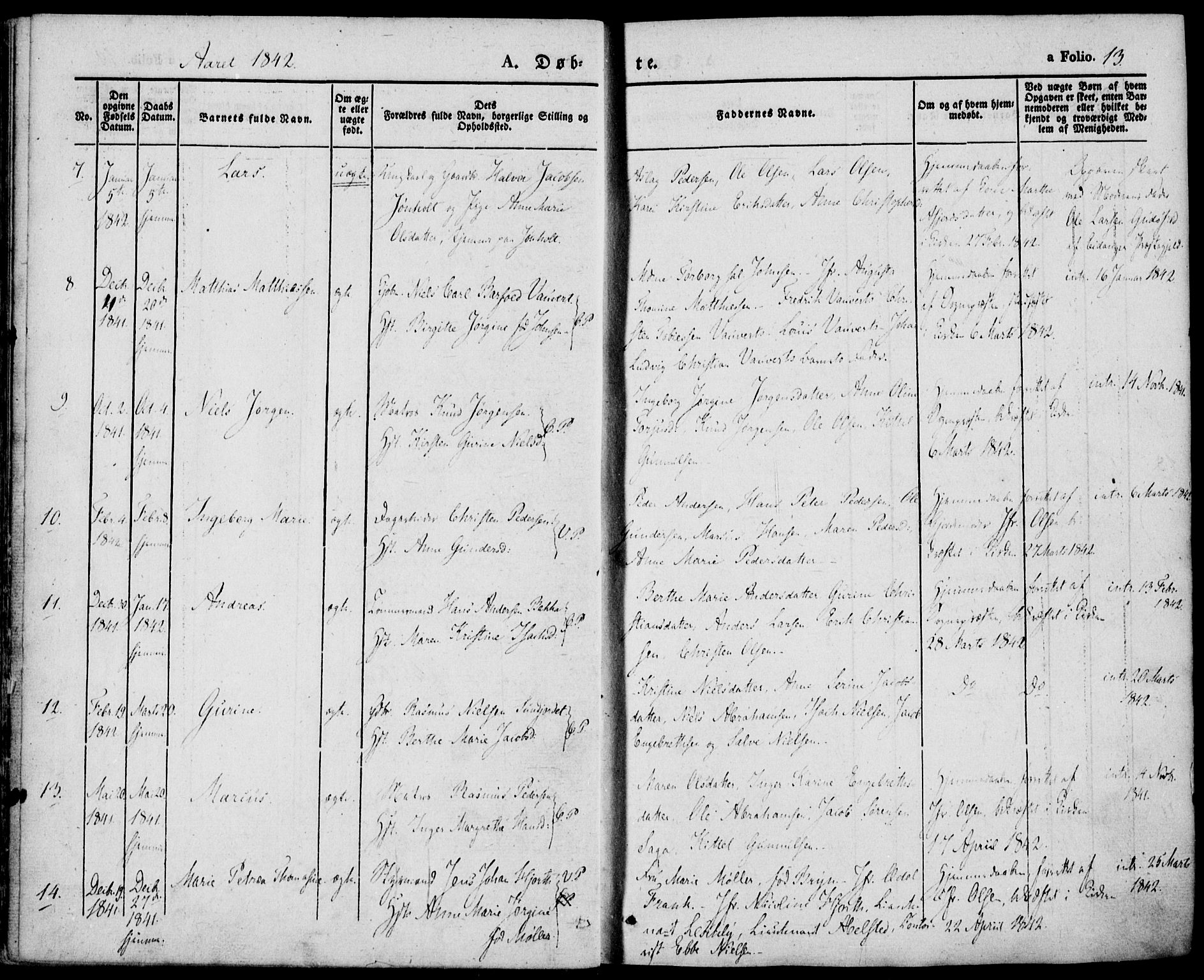 Porsgrunn kirkebøker , SAKO/A-104/F/Fa/L0006: Parish register (official) no. 6, 1841-1857, p. 13