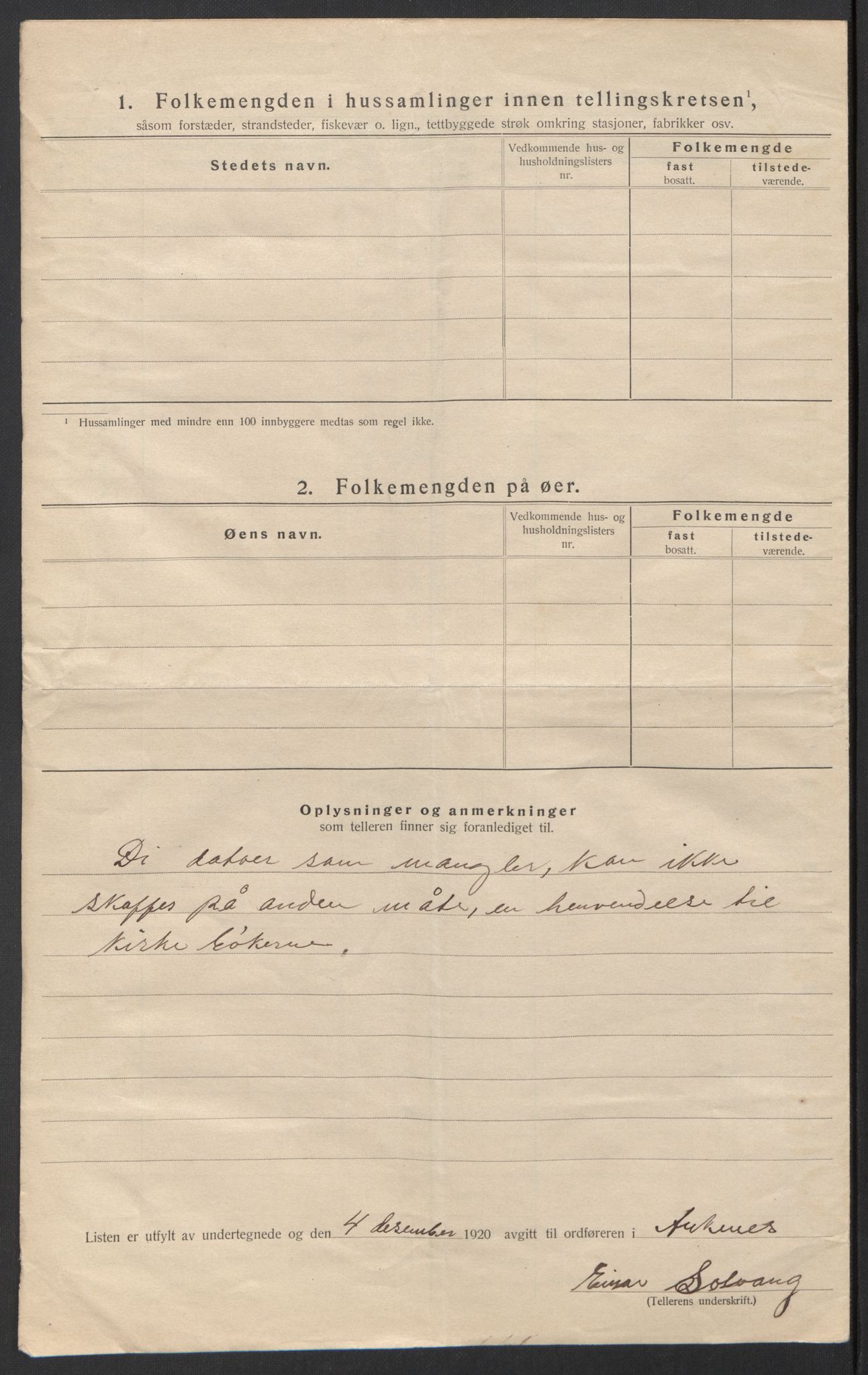 SAT, 1920 census for Ankenes, 1920, p. 69