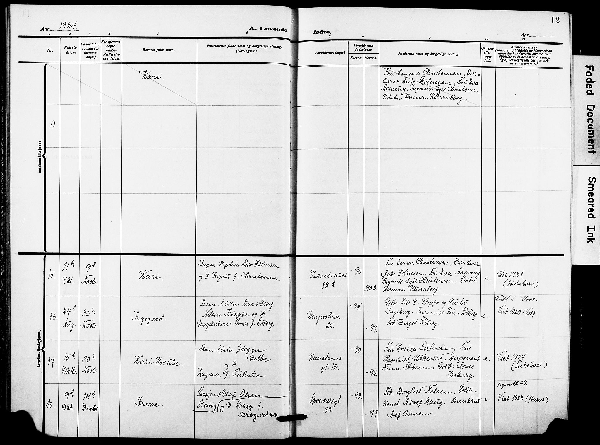 Garnisonsmenigheten Kirkebøker, AV/SAO-A-10846/F/Fa/L0016: Parish register (official) no. 16, 1922-1930, p. 12