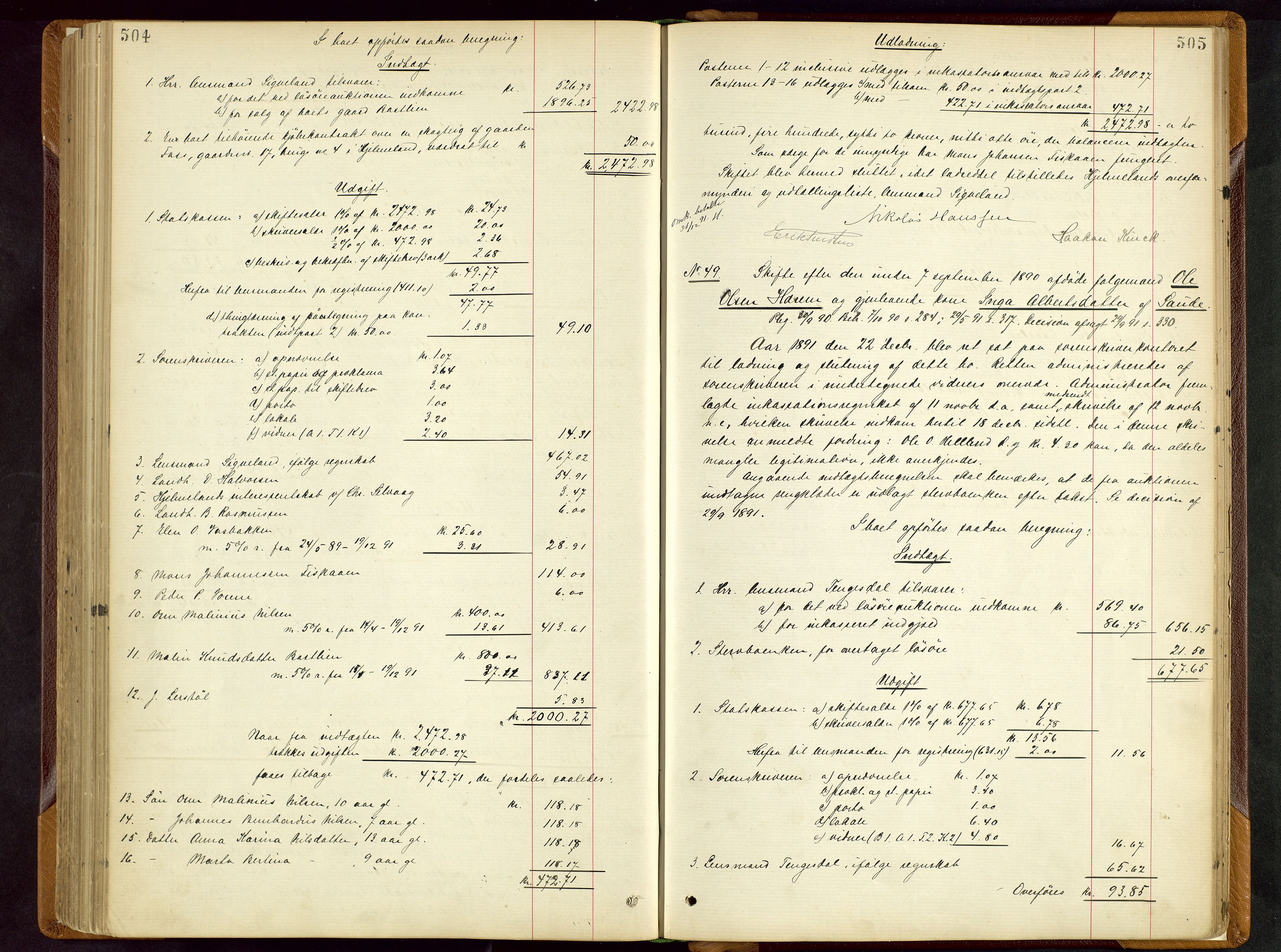 Ryfylke tingrett, AV/SAST-A-100055/001/IV/IVD/L0028: Skifteprotokoll, register i protokollen, 1885-1893, p. 504-505