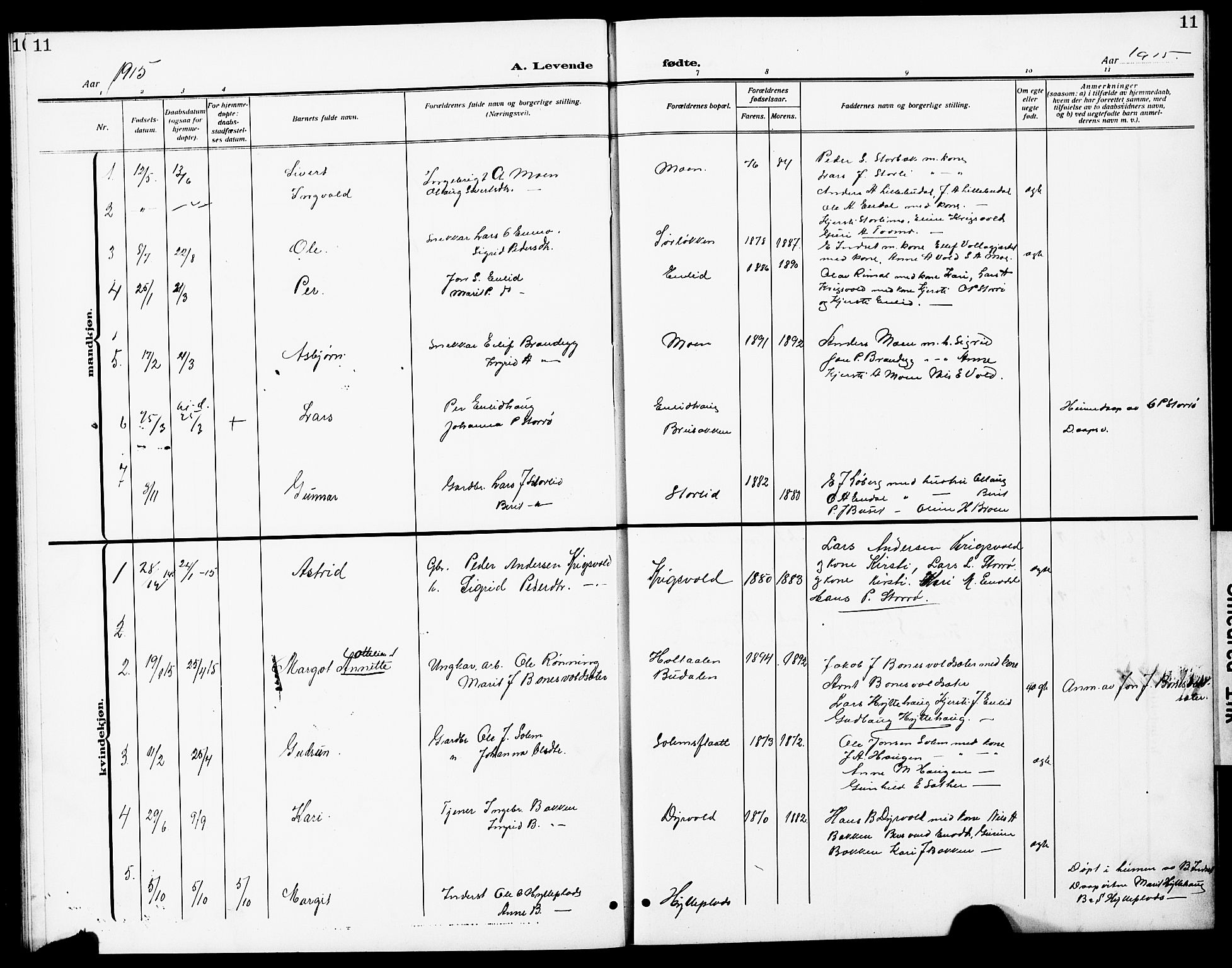 Ministerialprotokoller, klokkerbøker og fødselsregistre - Sør-Trøndelag, SAT/A-1456/690/L1052: Parish register (copy) no. 690C02, 1907-1929, p. 11