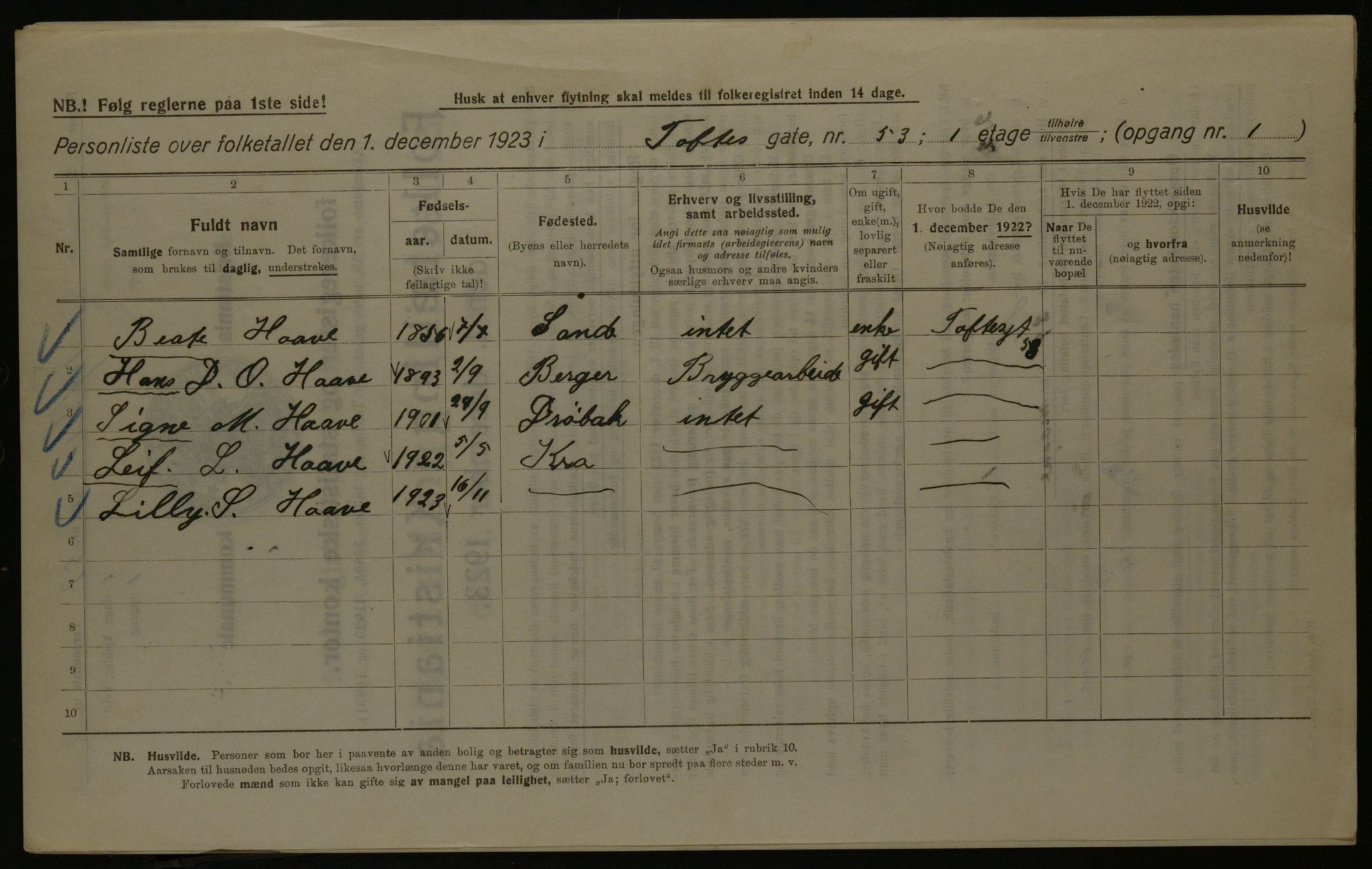 OBA, Municipal Census 1923 for Kristiania, 1923, p. 124534