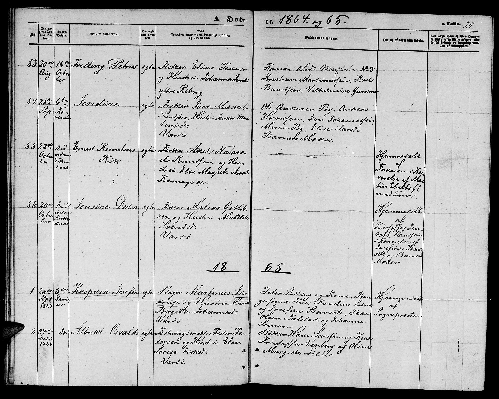 Vardø sokneprestkontor, SATØ/S-1332/H/Hb/L0002klokker: Parish register (copy) no. 2, 1861-1870, p. 28
