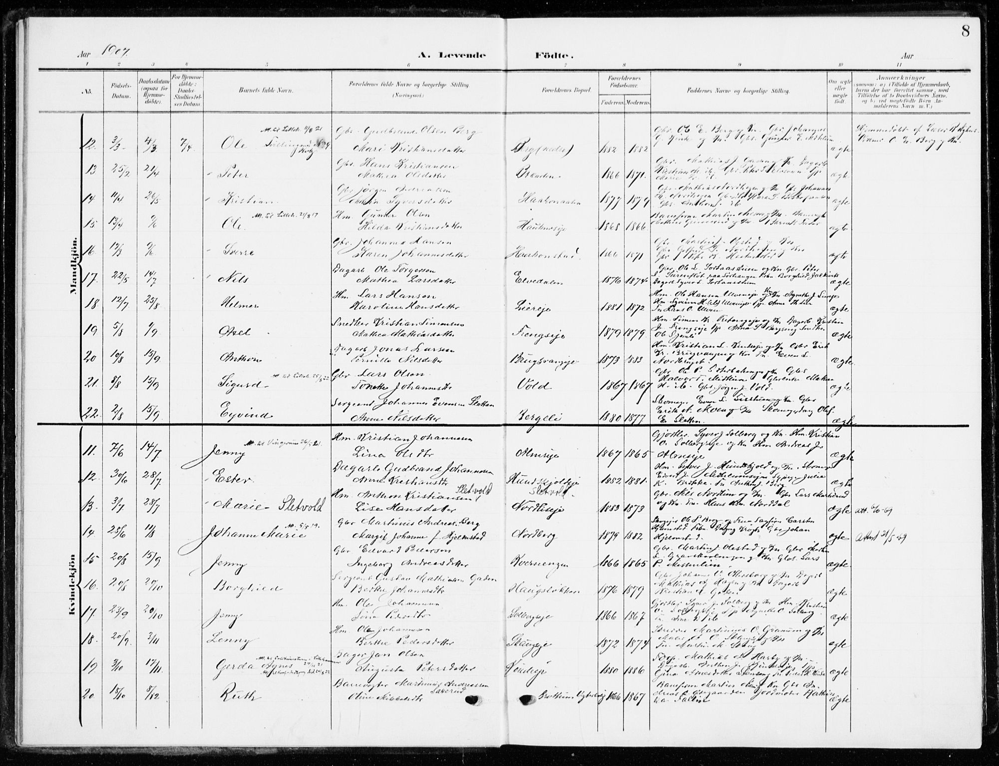 Ringsaker prestekontor, AV/SAH-PREST-014/K/Ka/L0021: Parish register (official) no. 21, 1905-1920, p. 8