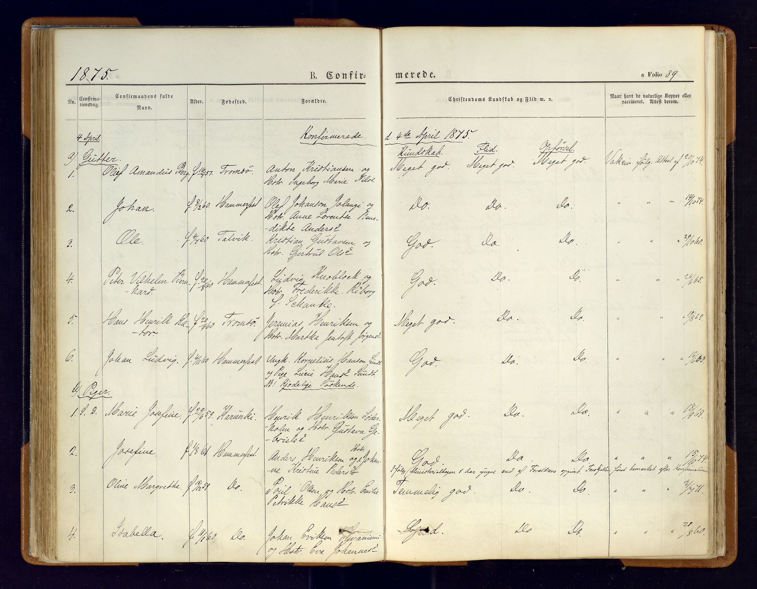 Hammerfest sokneprestkontor, SATØ/S-1347/H/Ha/L0006.kirke: Parish register (official) no. 6, 1869-1877, p. 89