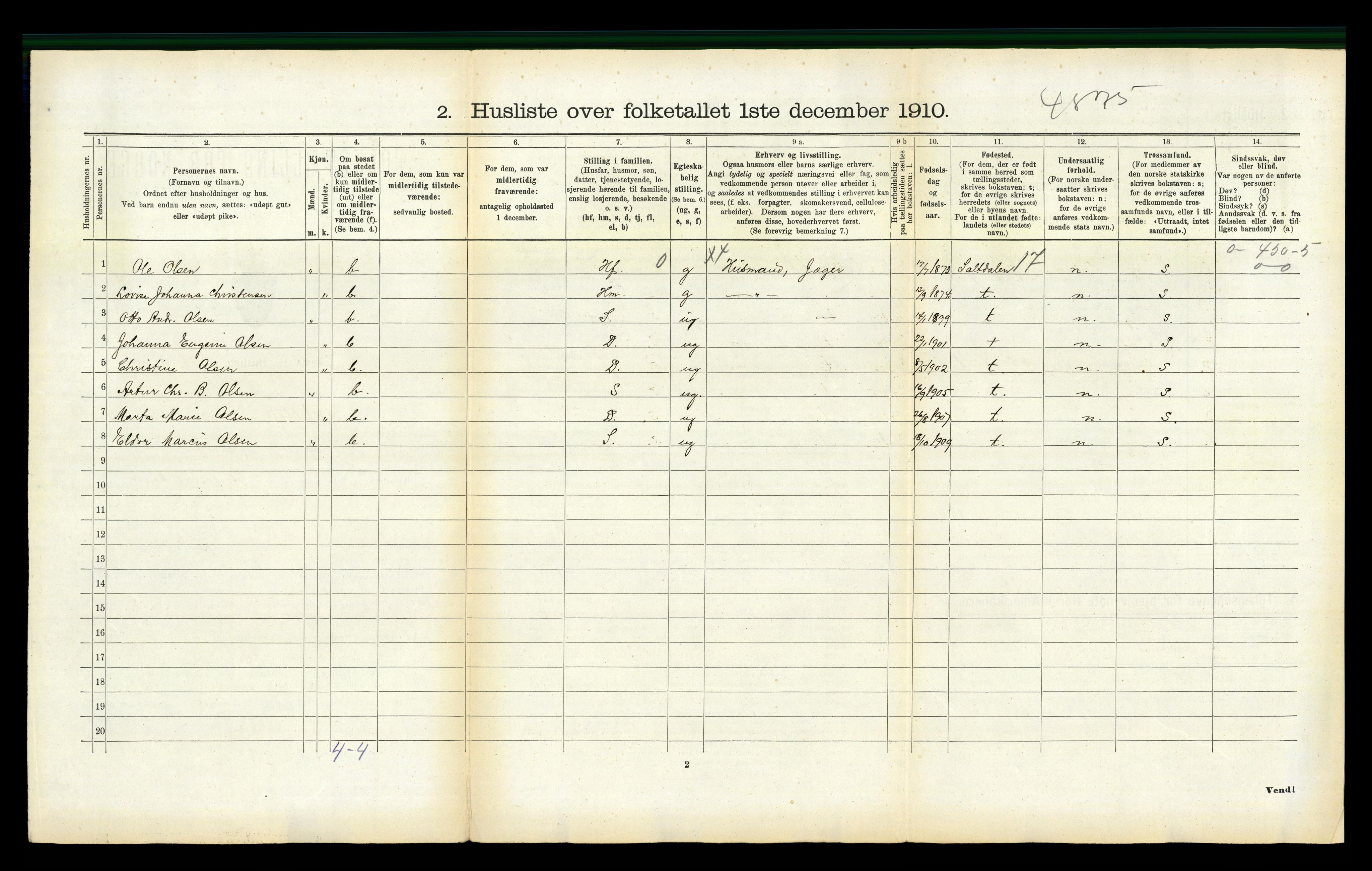 RA, 1910 census for Sørfold, 1910, p. 123