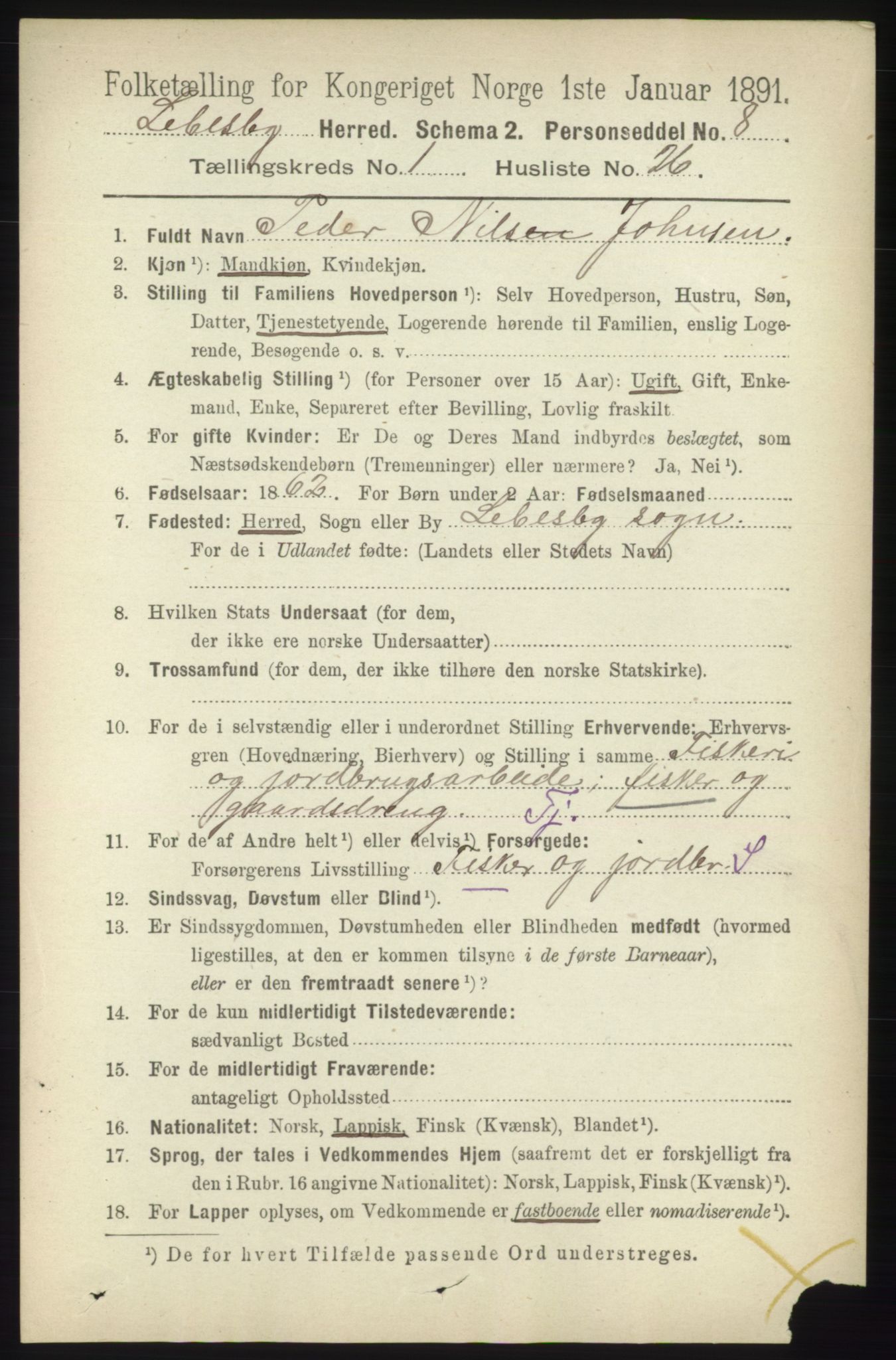 RA, 1891 census for 2022 Lebesby, 1891, p. 250