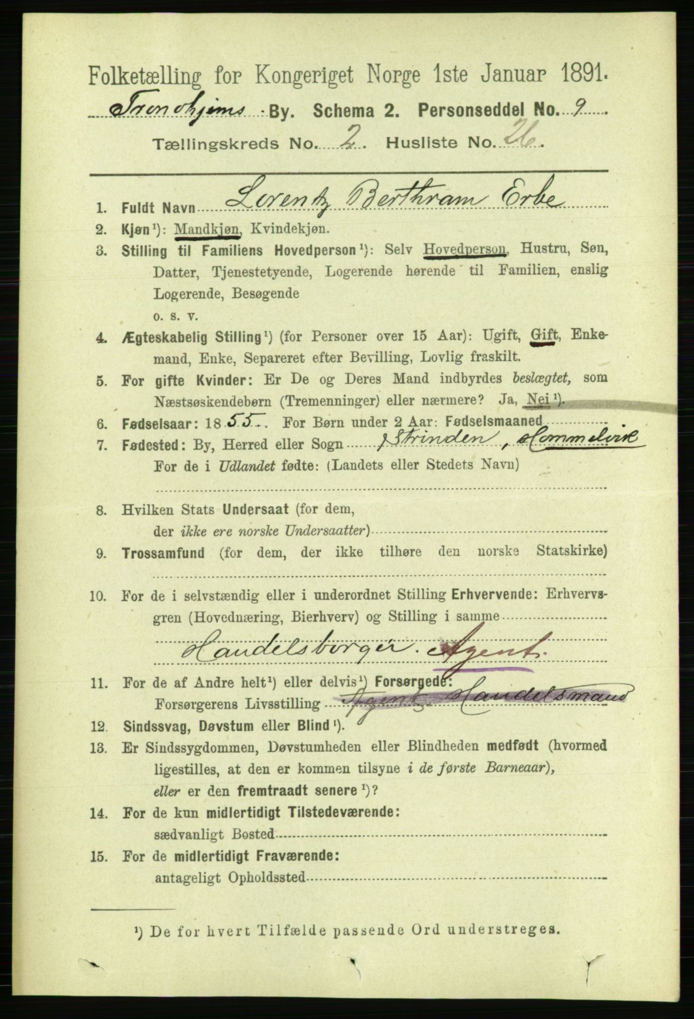 RA, 1891 census for 1601 Trondheim, 1891, p. 3457