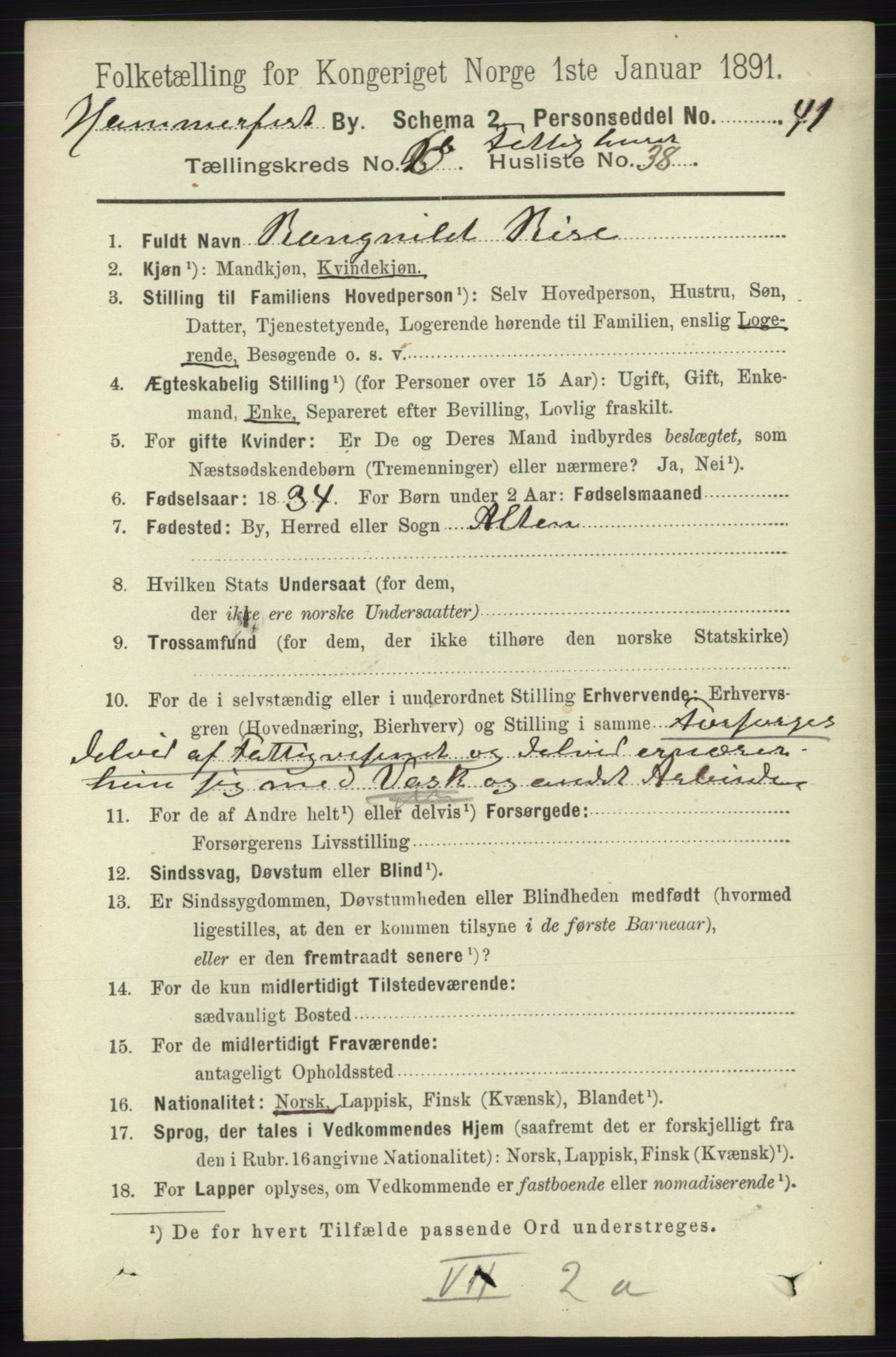 RA, 1891 census for 2001 Hammerfest, 1891, p. 2208