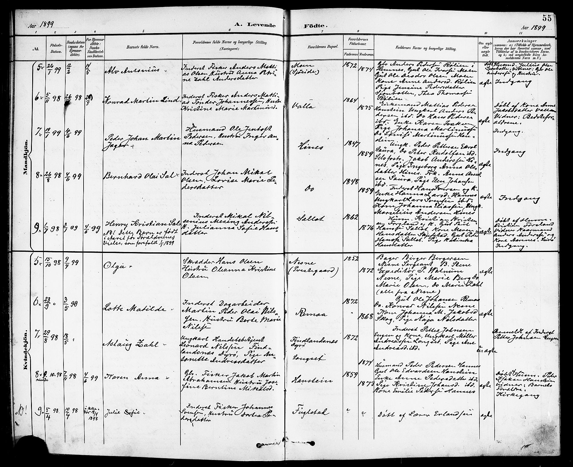 Ministerialprotokoller, klokkerbøker og fødselsregistre - Nordland, AV/SAT-A-1459/838/L0559: Parish register (copy) no. 838C06, 1893-1910, p. 55