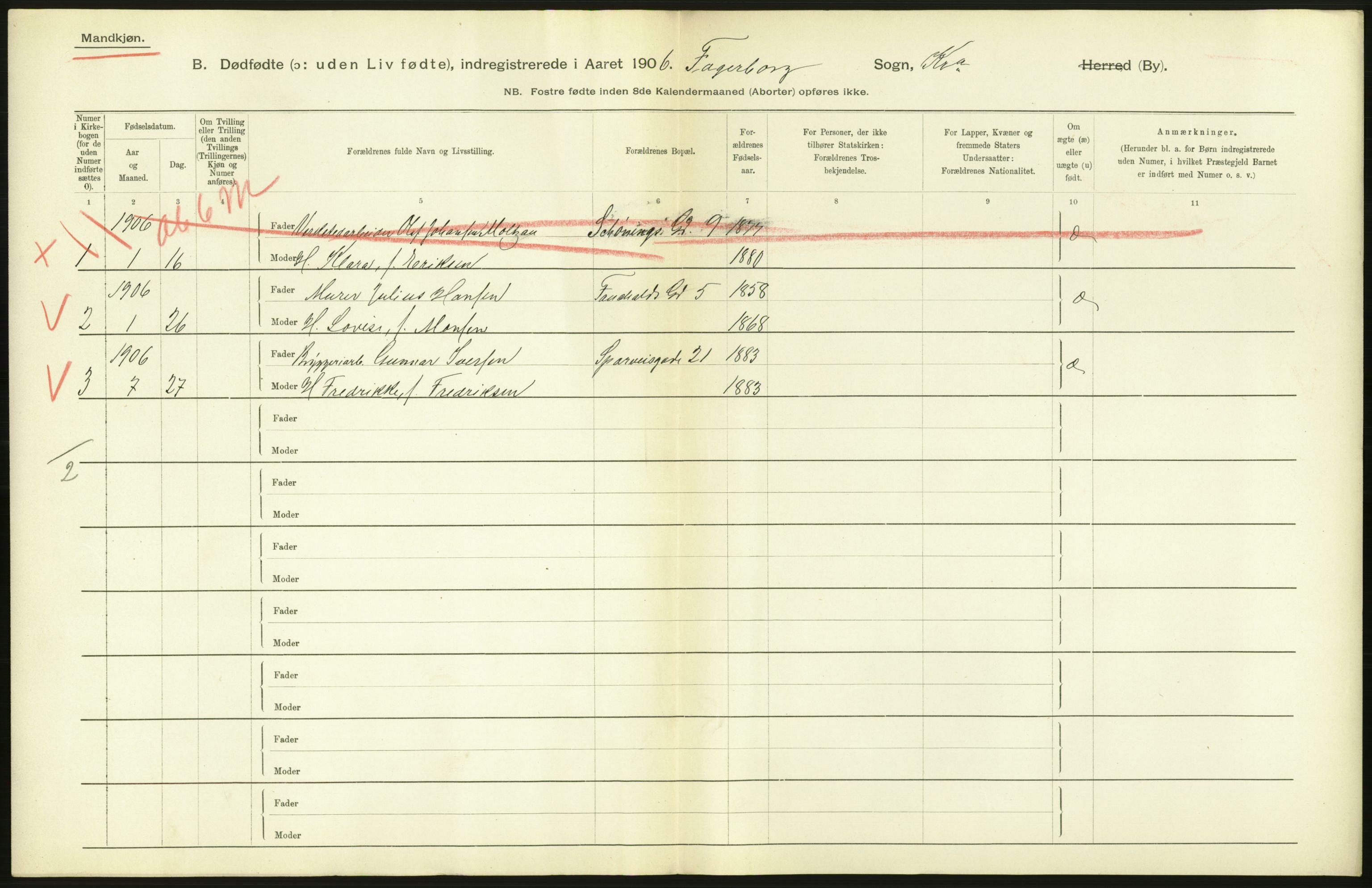 Statistisk sentralbyrå, Sosiodemografiske emner, Befolkning, RA/S-2228/D/Df/Dfa/Dfad/L0010: Kristiania: Døde, dødfødte, 1906, p. 564