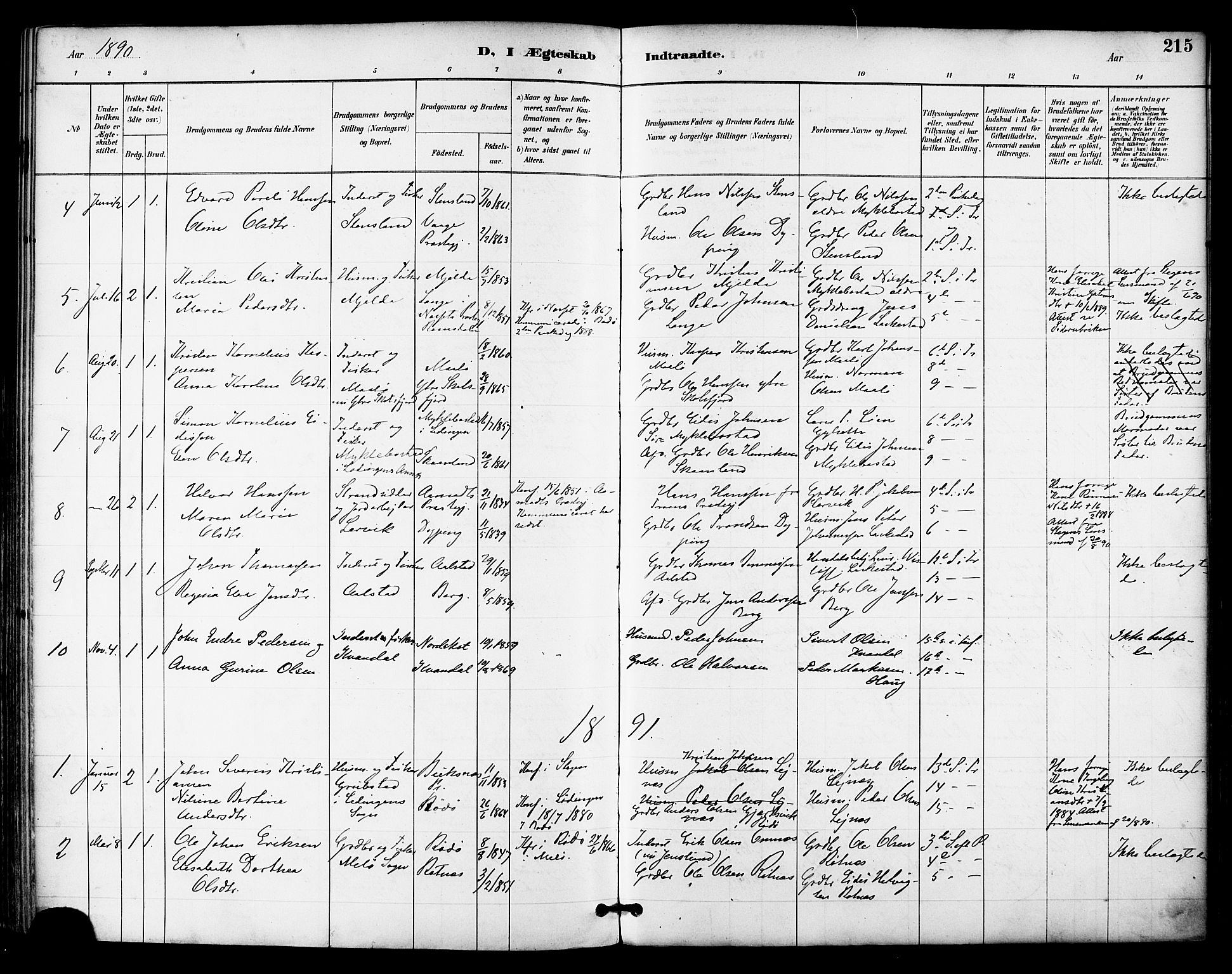 Ministerialprotokoller, klokkerbøker og fødselsregistre - Nordland, AV/SAT-A-1459/855/L0803: Parish register (official) no. 855A11, 1887-1905, p. 215