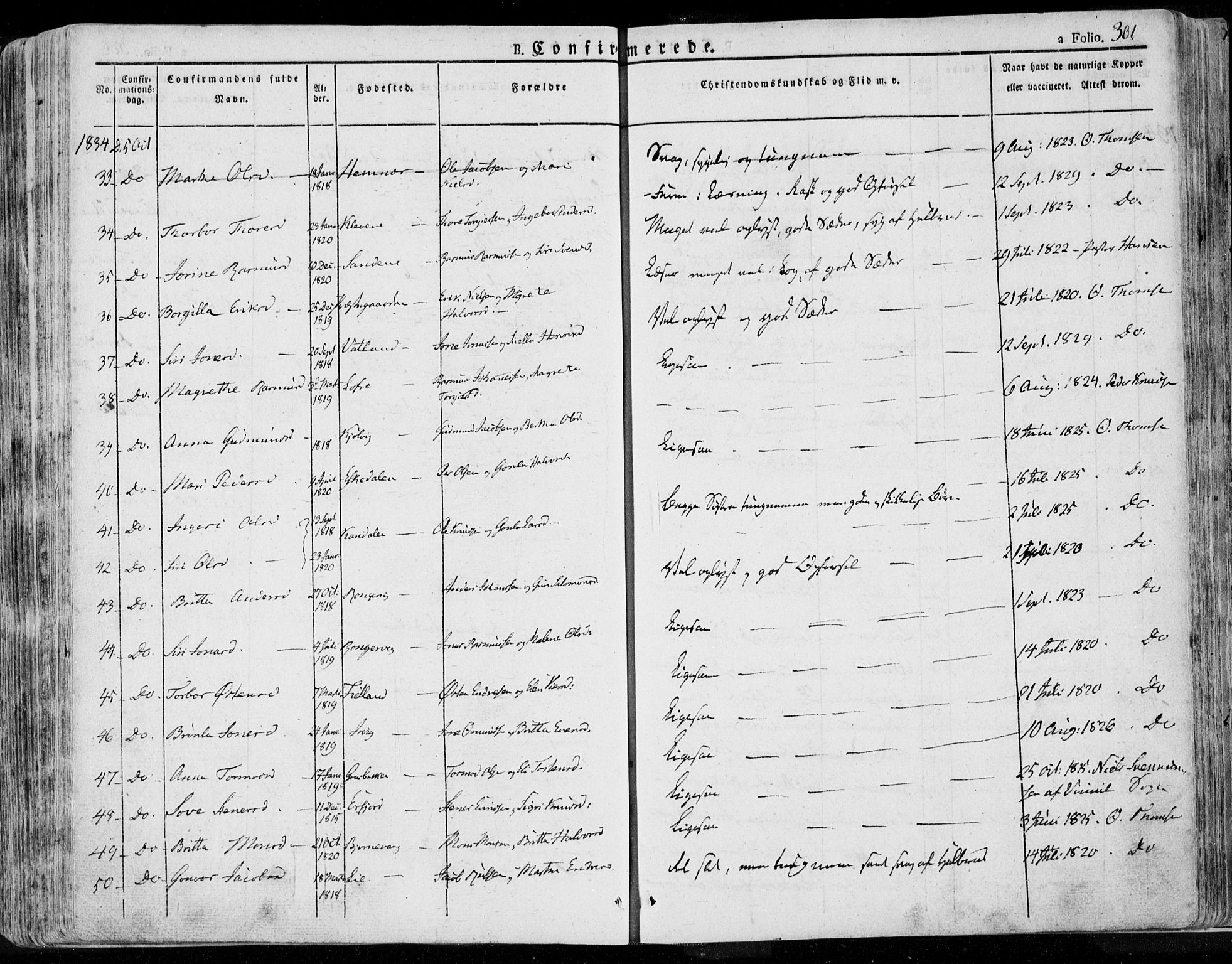 Jelsa sokneprestkontor, AV/SAST-A-101842/01/IV: Parish register (official) no. A 6.1, 1828-1853, p. 301