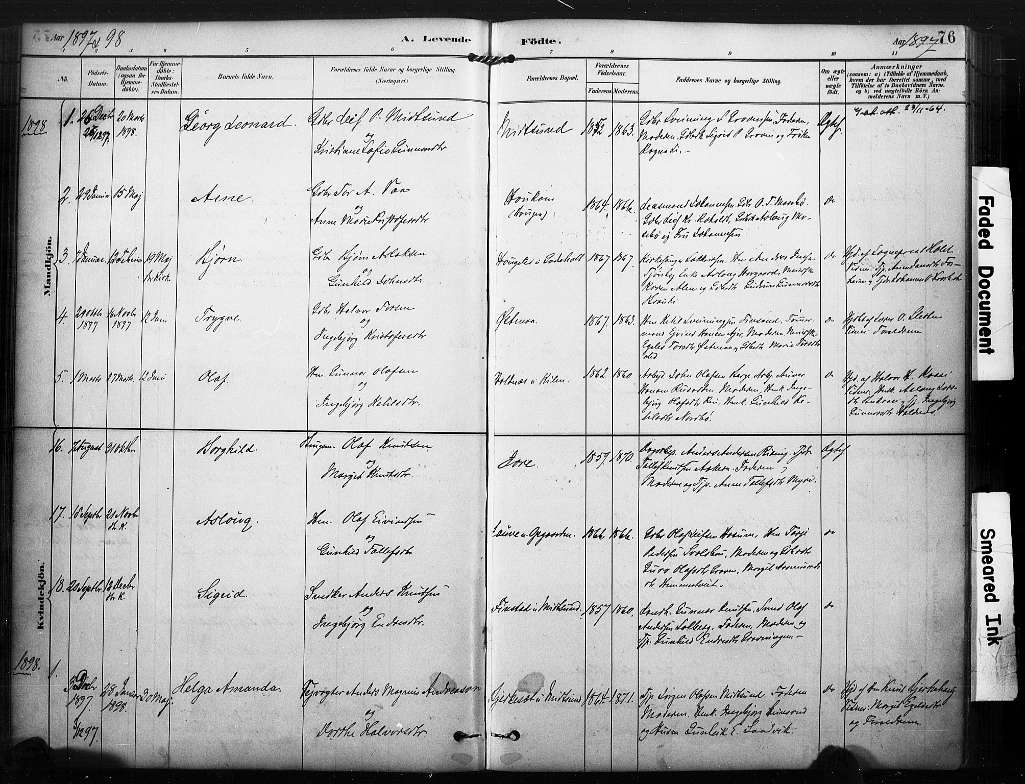 Kviteseid kirkebøker, SAKO/A-276/F/Fa/L0008: Parish register (official) no. I 8, 1882-1903, p. 76