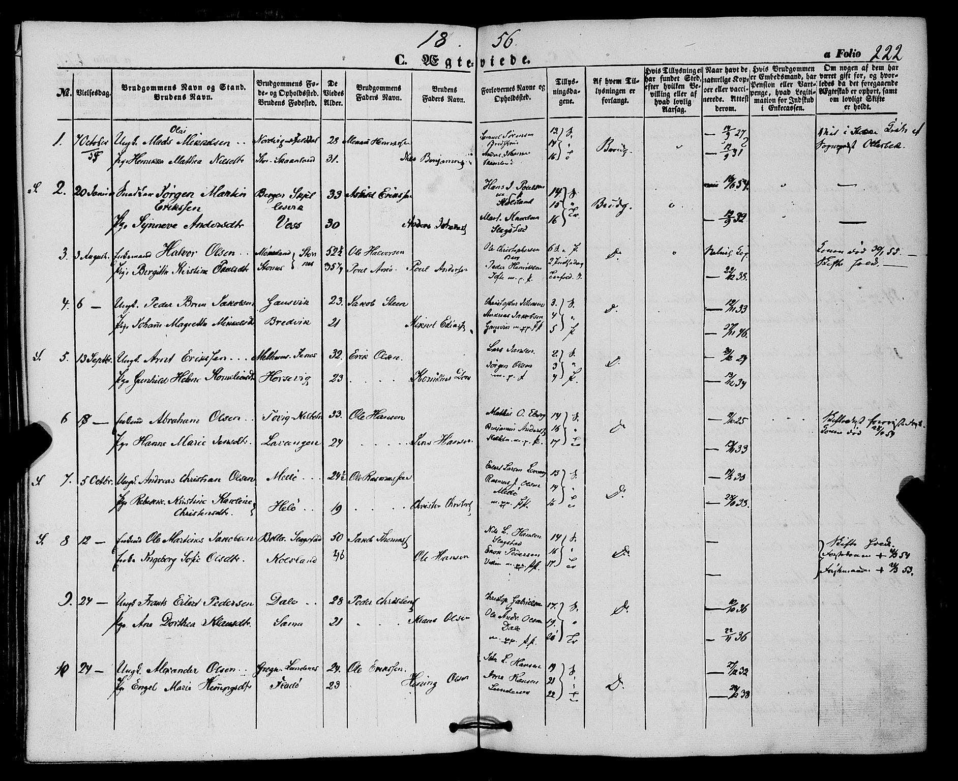 Trondenes sokneprestkontor, SATØ/S-1319/H/Ha/L0011kirke: Parish register (official) no. 11, 1853-1862, p. 222