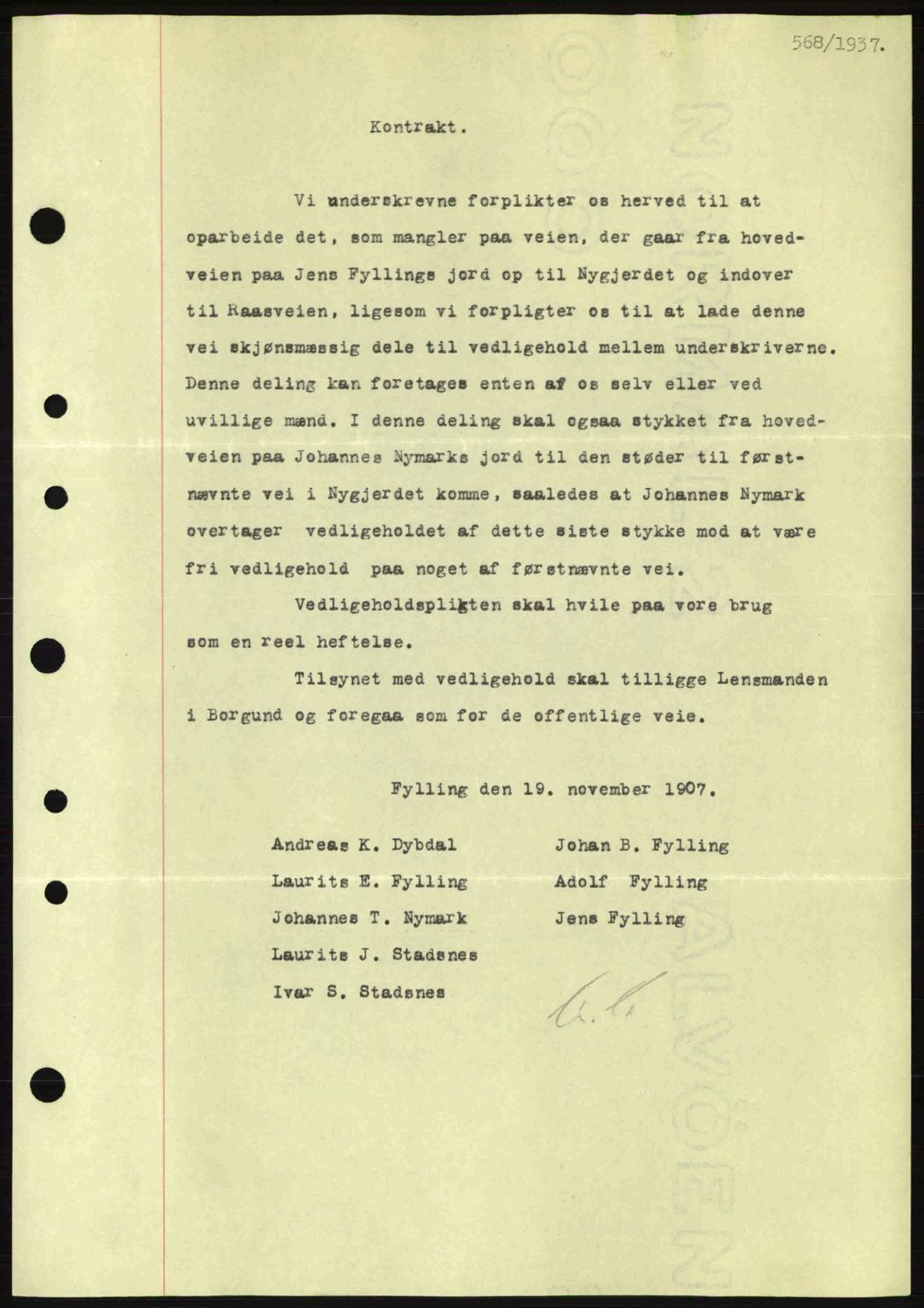 Nordre Sunnmøre sorenskriveri, AV/SAT-A-0006/1/2/2C/2Ca: Mortgage book no. A2, 1936-1937, Diary no: : 568/1937