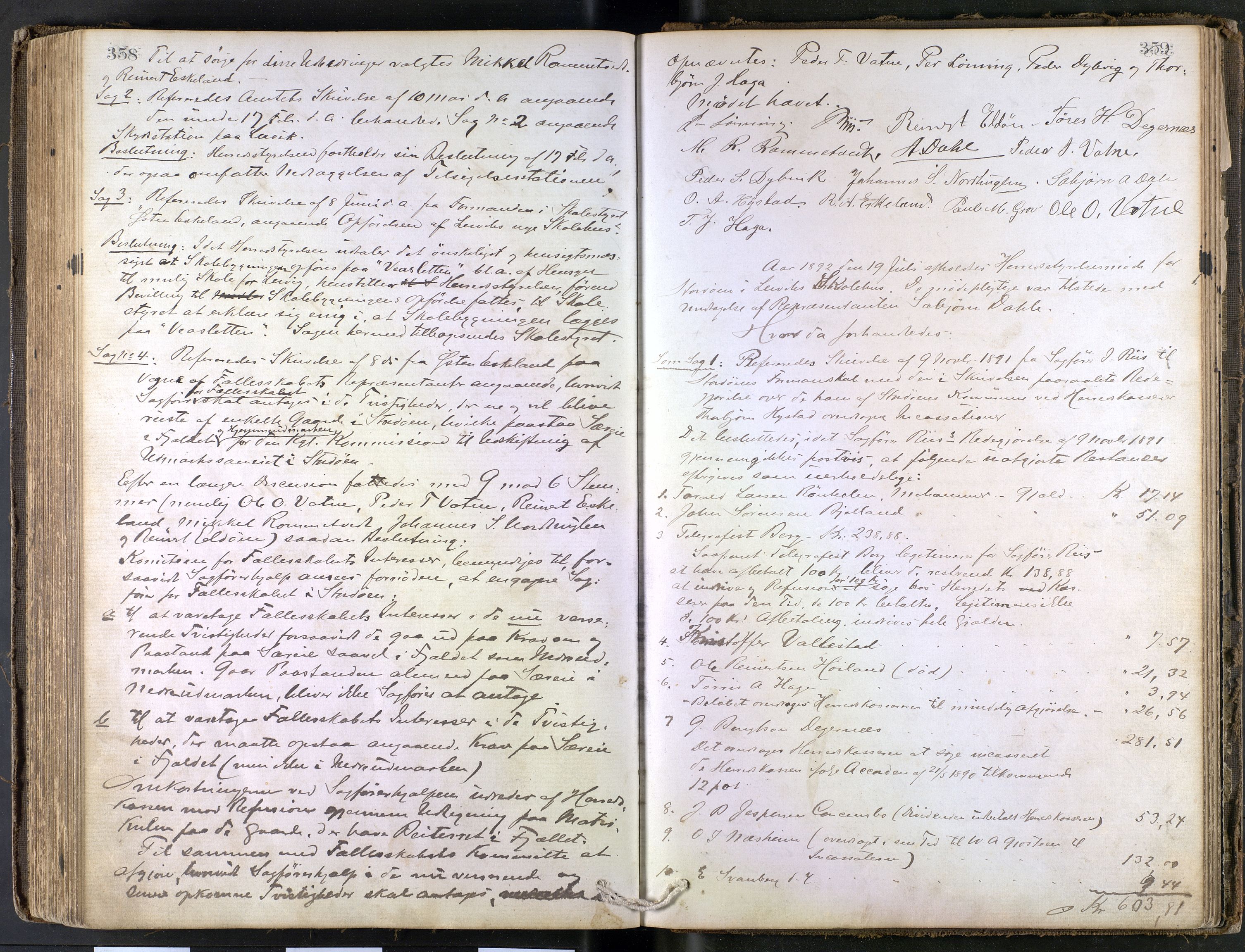 Stord kommune. Formannskapet, IKAH/1221-021/A/Aa/L0002: Møtebok for formannskapet og heradstyret , 1867-1896, p. 358-359