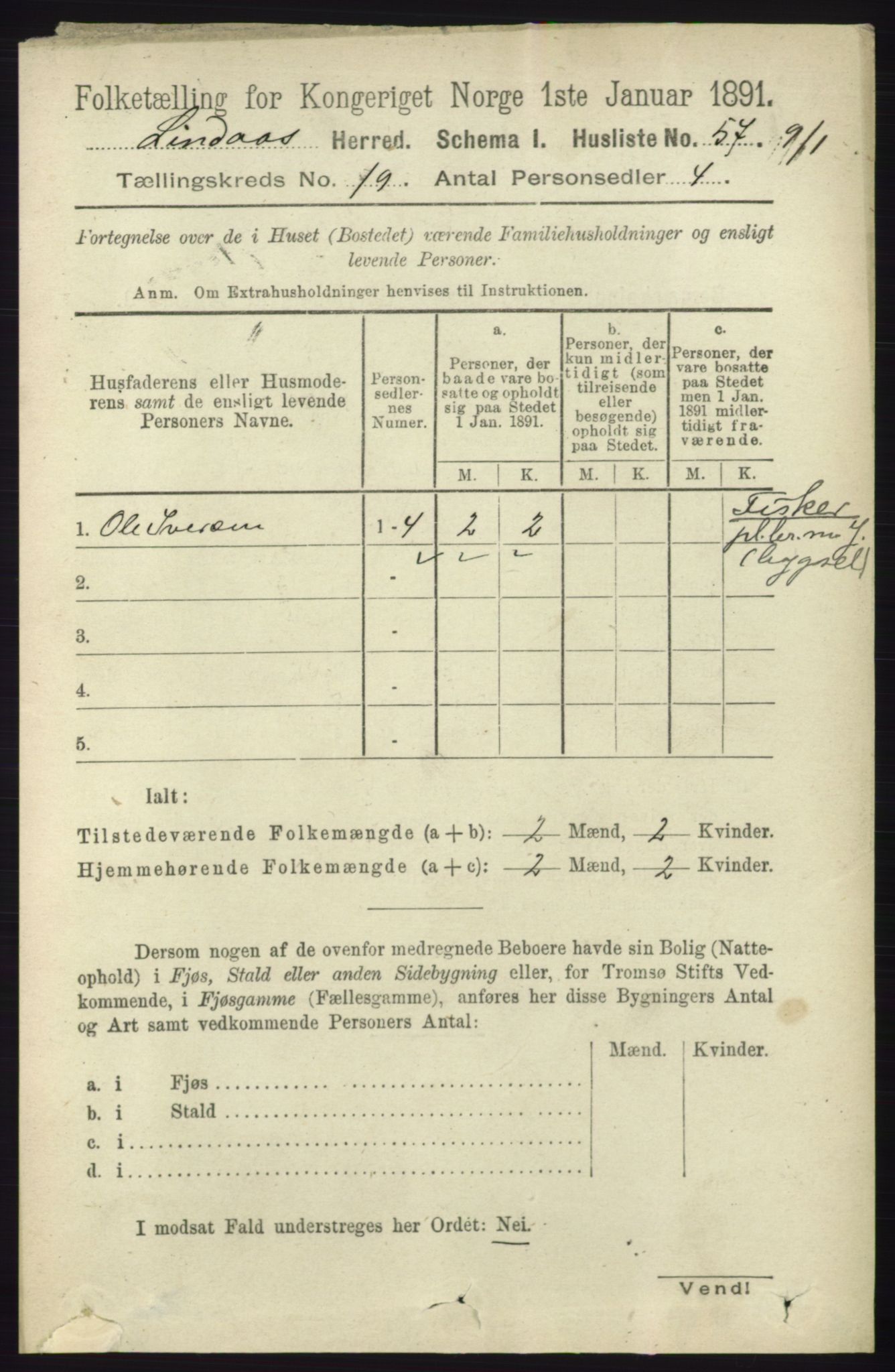 RA, 1891 census for 1263 Lindås, 1891, p. 6929