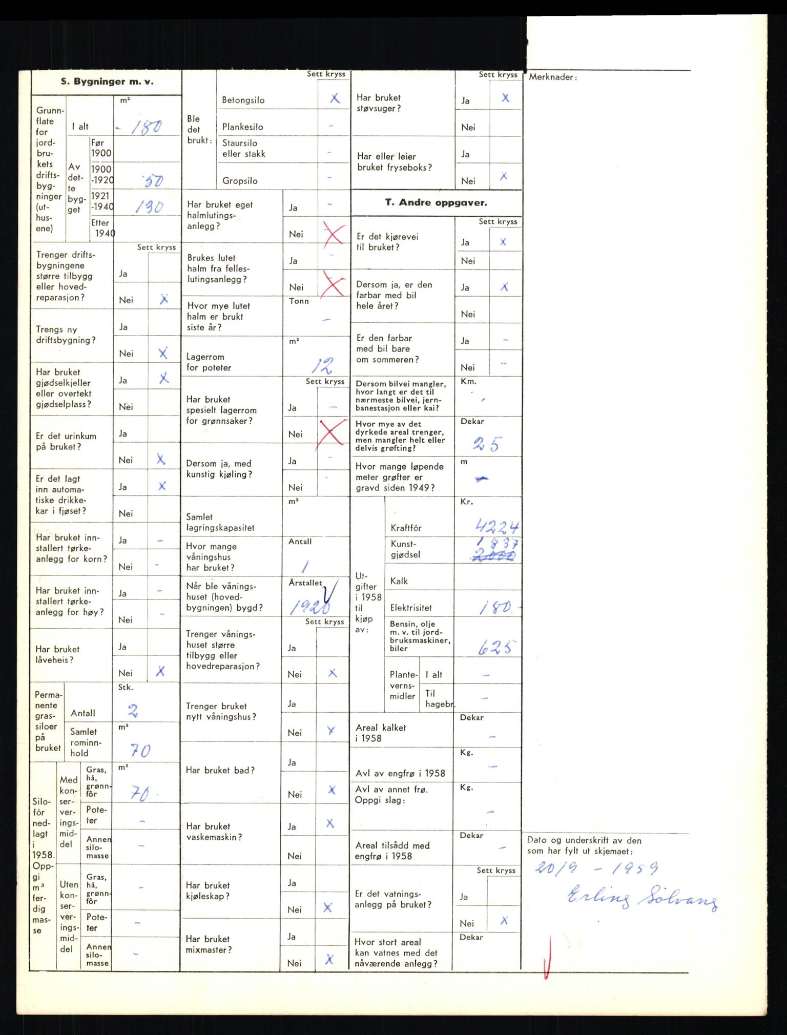 Statistisk sentralbyrå, Næringsøkonomiske emner, Jordbruk, skogbruk, jakt, fiske og fangst, AV/RA-S-2234/G/Gd/L0655: Troms: 1924 Målselv (kl. 4-10), 1959, p. 2181