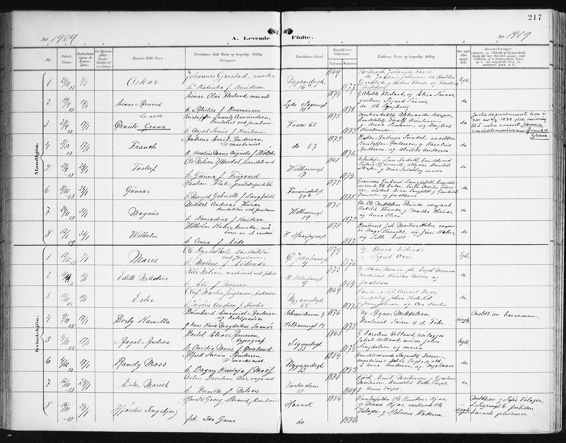 Johanneskirken sokneprestembete, AV/SAB-A-76001/H/Haa/L0002: Parish register (official) no. A 2, 1900-1912, p. 217