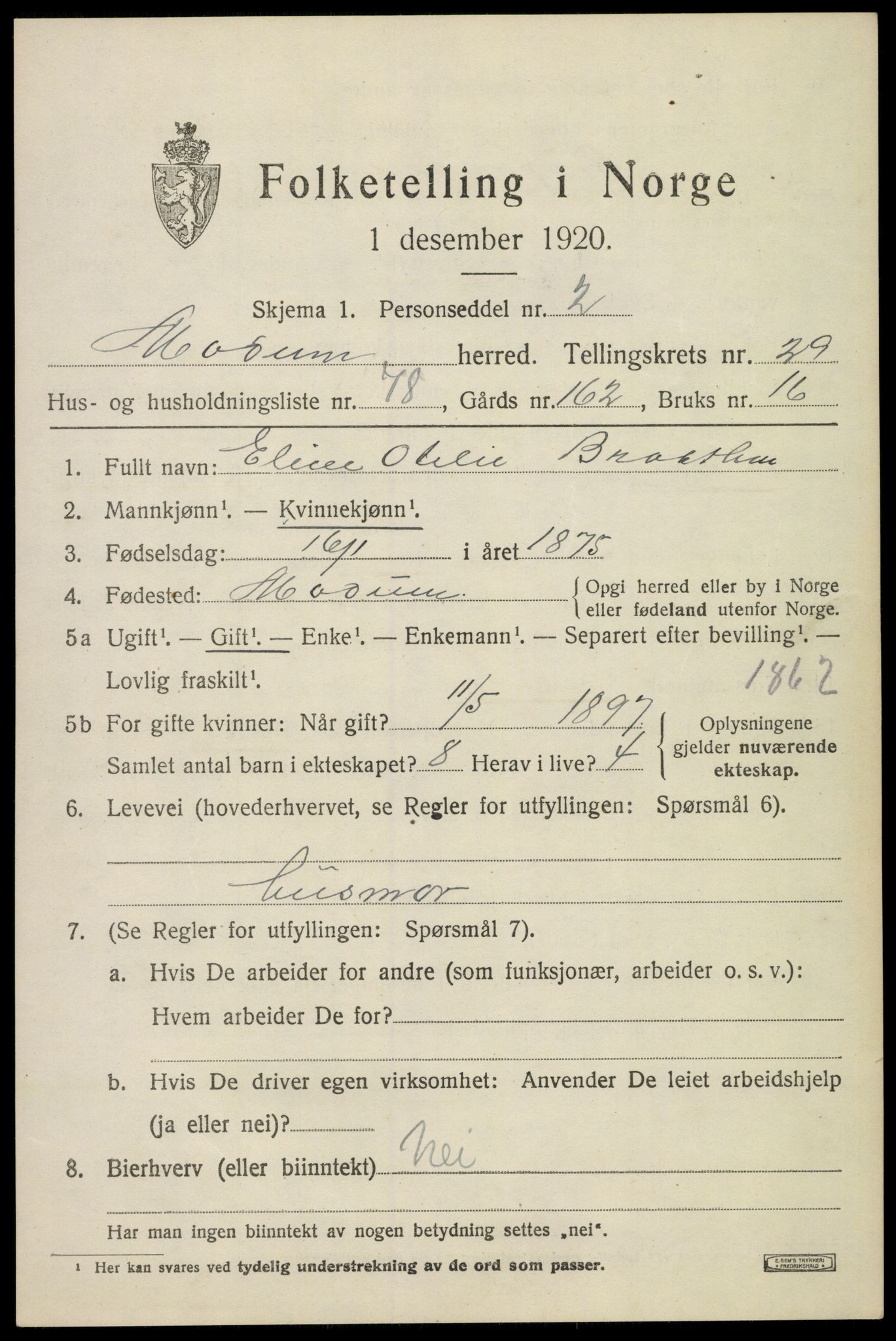 SAKO, 1920 census for Modum, 1920, p. 27343