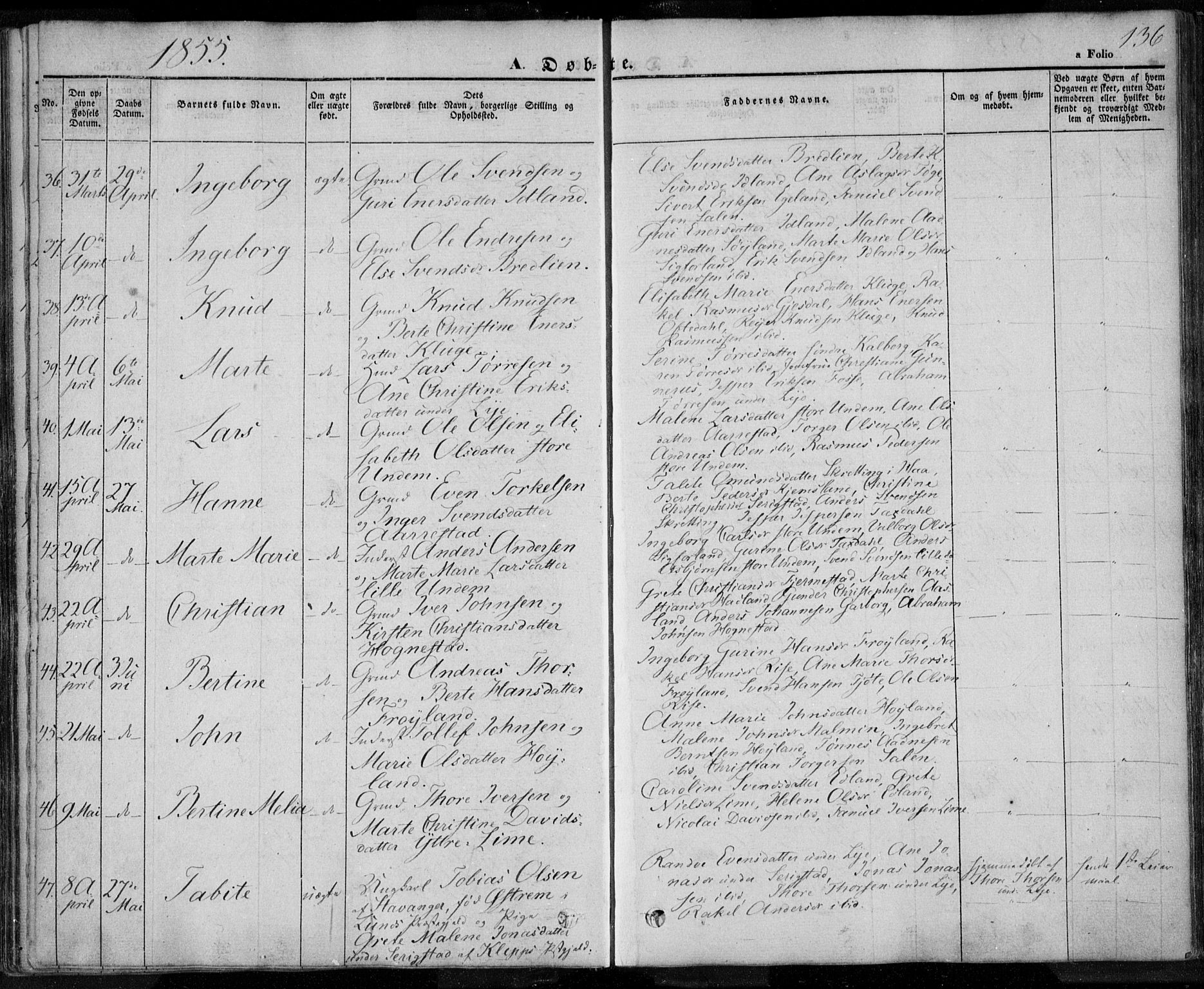 Lye sokneprestkontor, AV/SAST-A-101794/001/30BA/L0005: Parish register (official) no. A 5.1, 1842-1855, p. 136