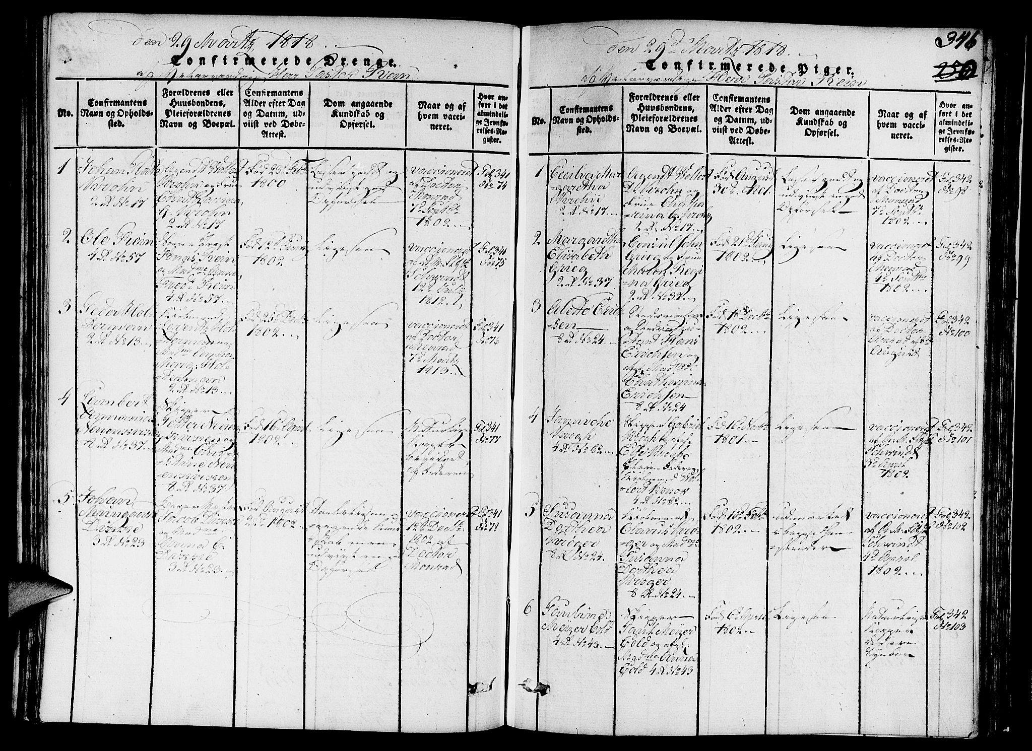 Nykirken Sokneprestembete, SAB/A-77101/H/Hab/L0003: Parish register (copy) no. A 4, 1816-1821, p. 346